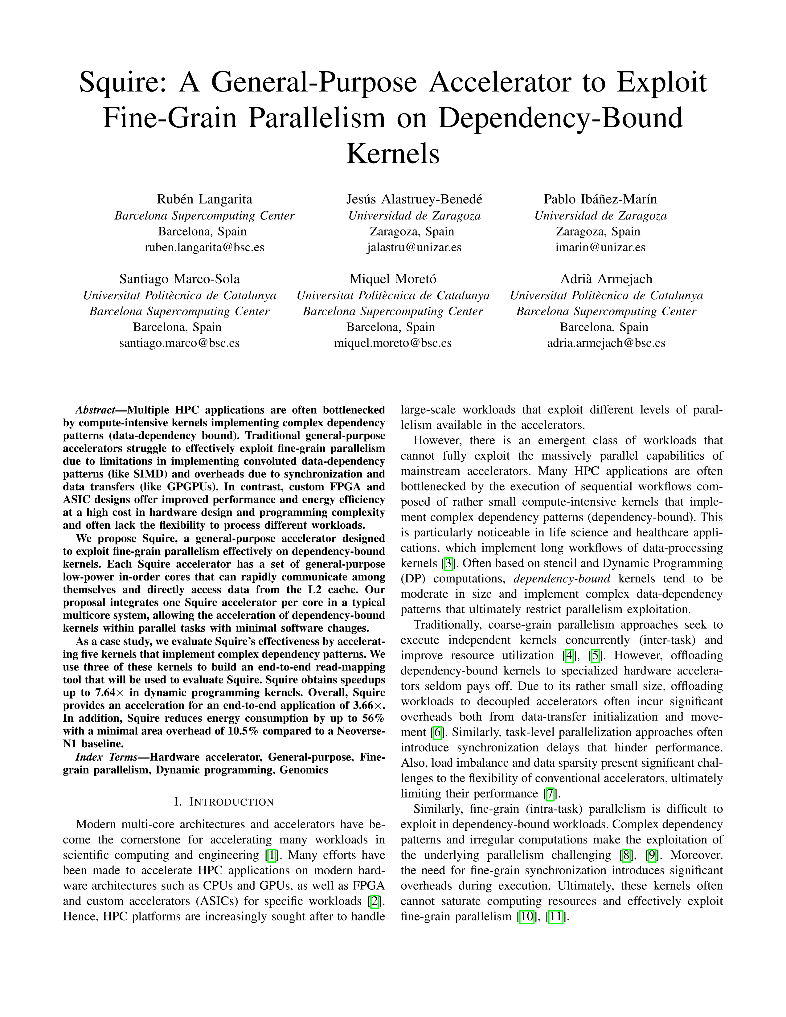 Squire: a general-purpose accelerator to exploit fine-grain parallelism on dependency-bound kernels