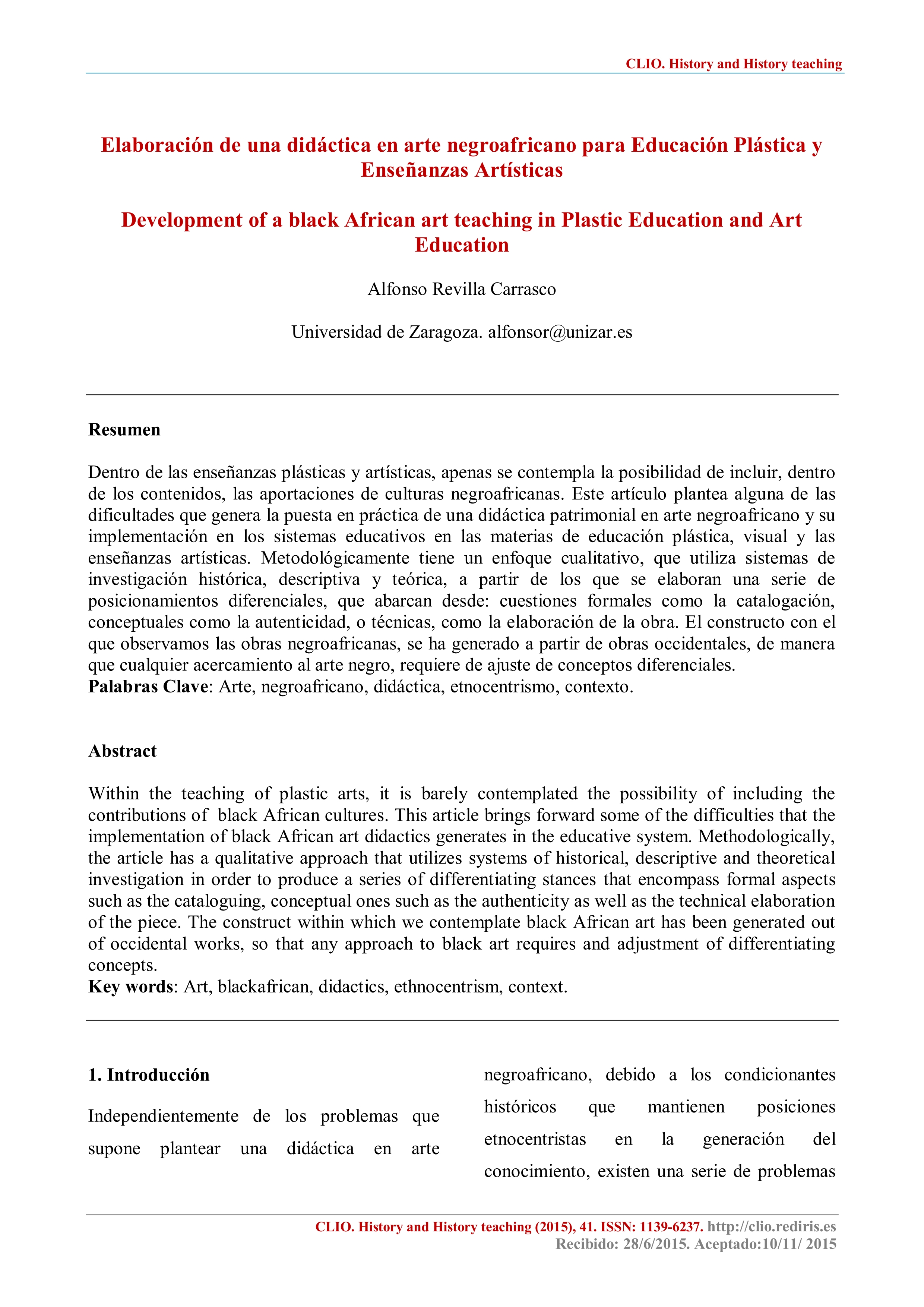 Elaboración de una didáctica en arte negroafricano para Educación Plástica y Enseñanzas Artísticas
