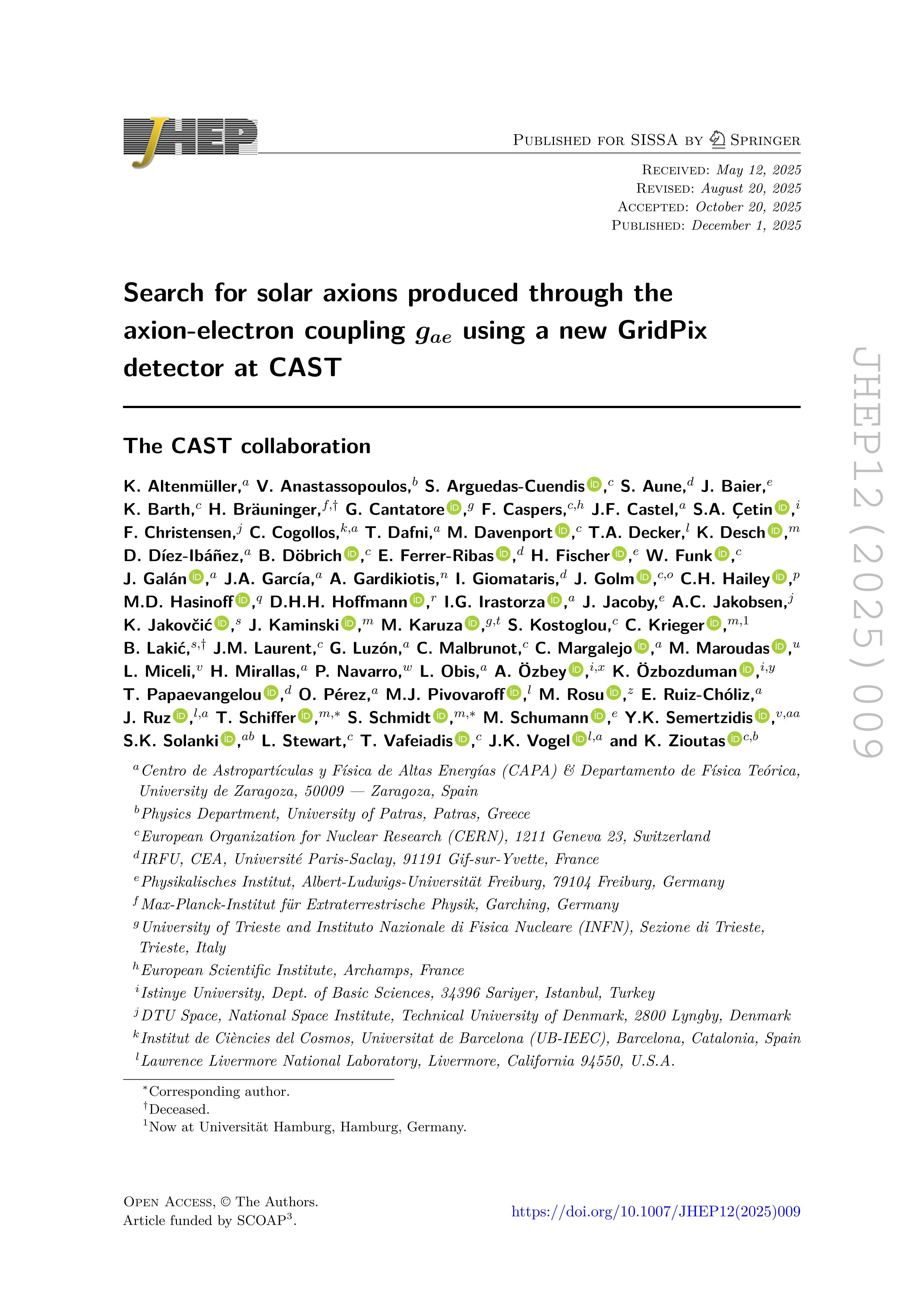 Search for solar axions produced through the axion-electron coupling gae using a new GridPix detector at CAST