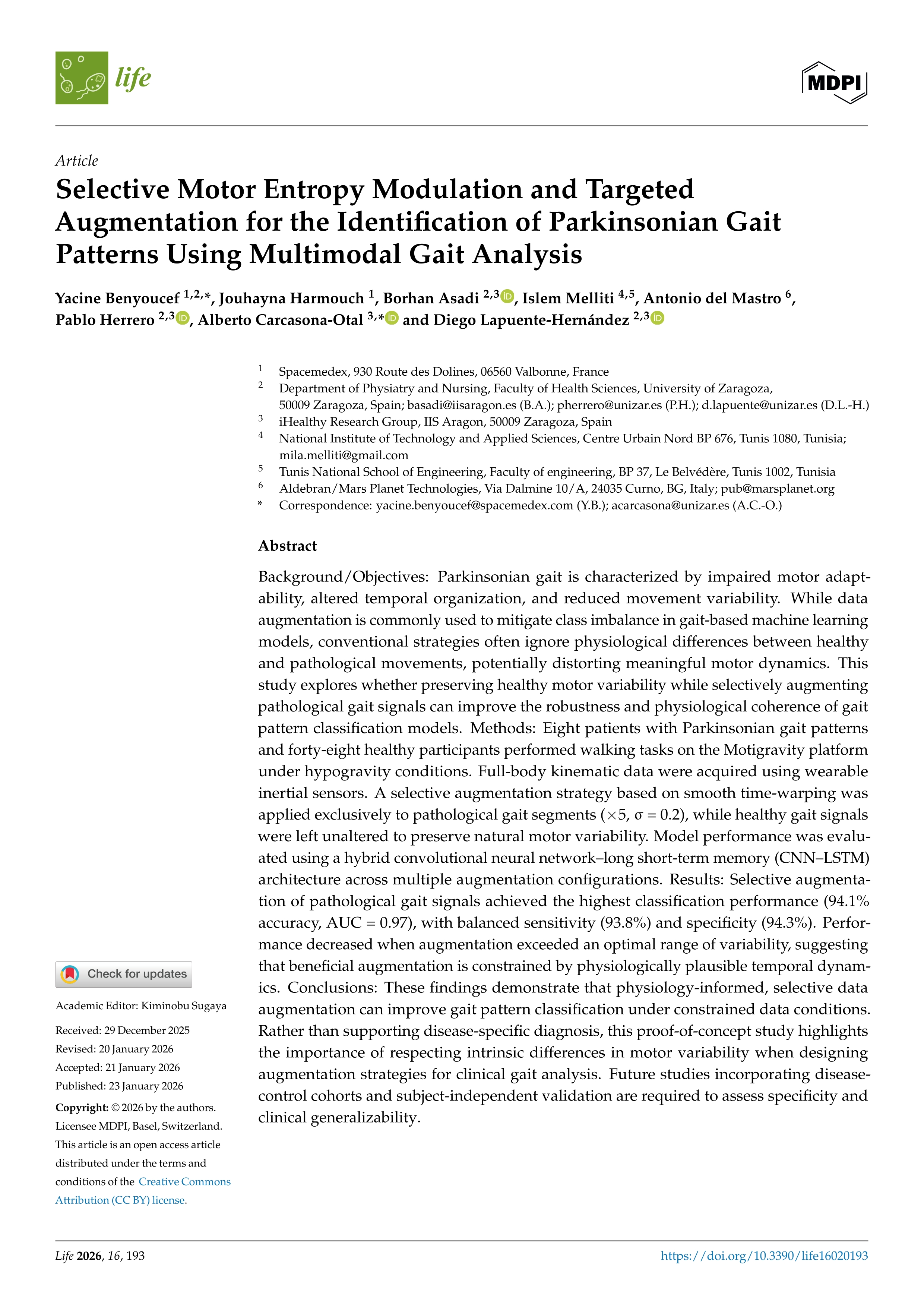 Selective motor entropy modulation and targeted augmentation for the identification of parkinsonian gait patterns using multimodal gait analysis
