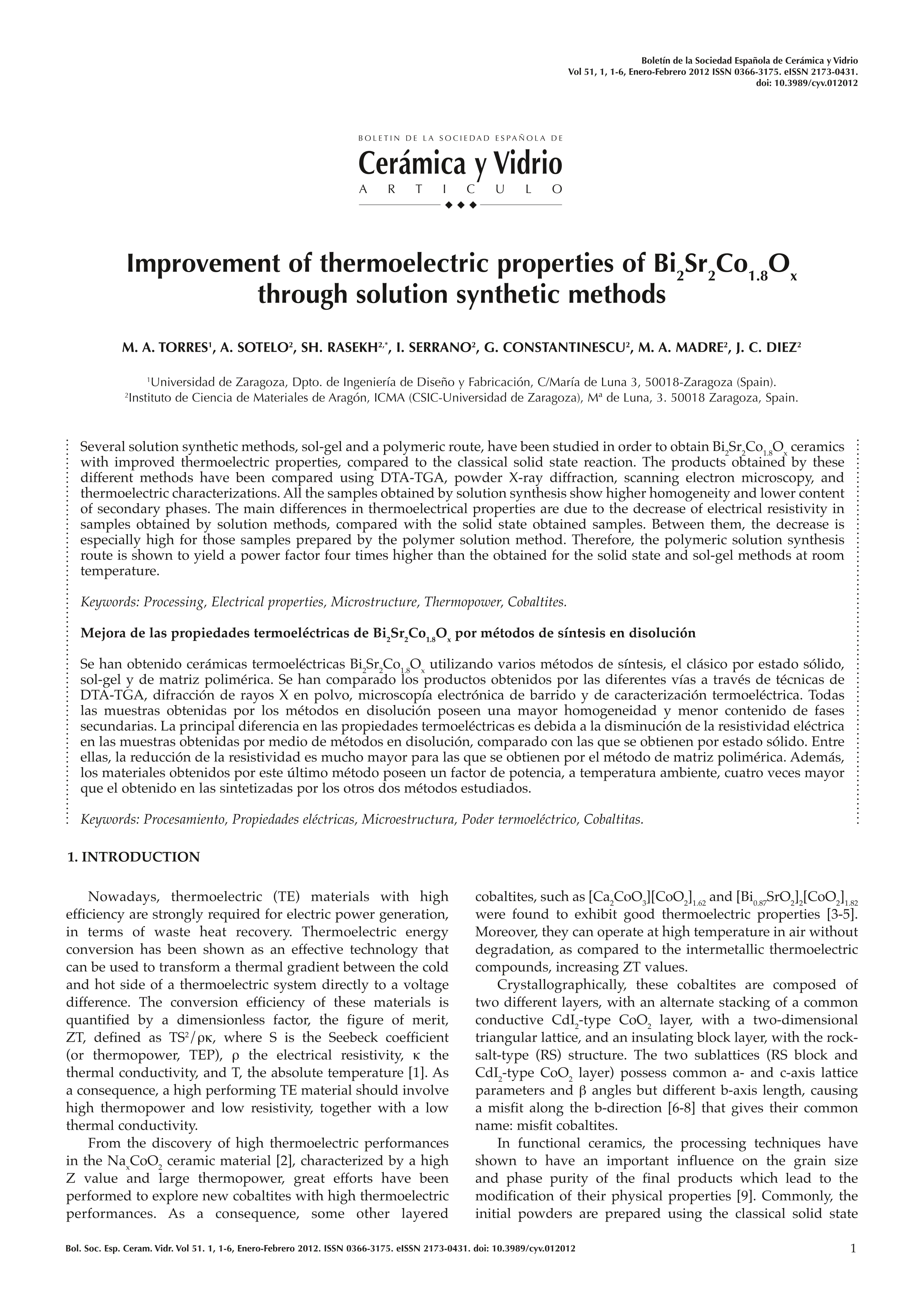 Improvement of thermoelectric properties of Bi2Sr2Co1.8Ox through solution synthetic methods