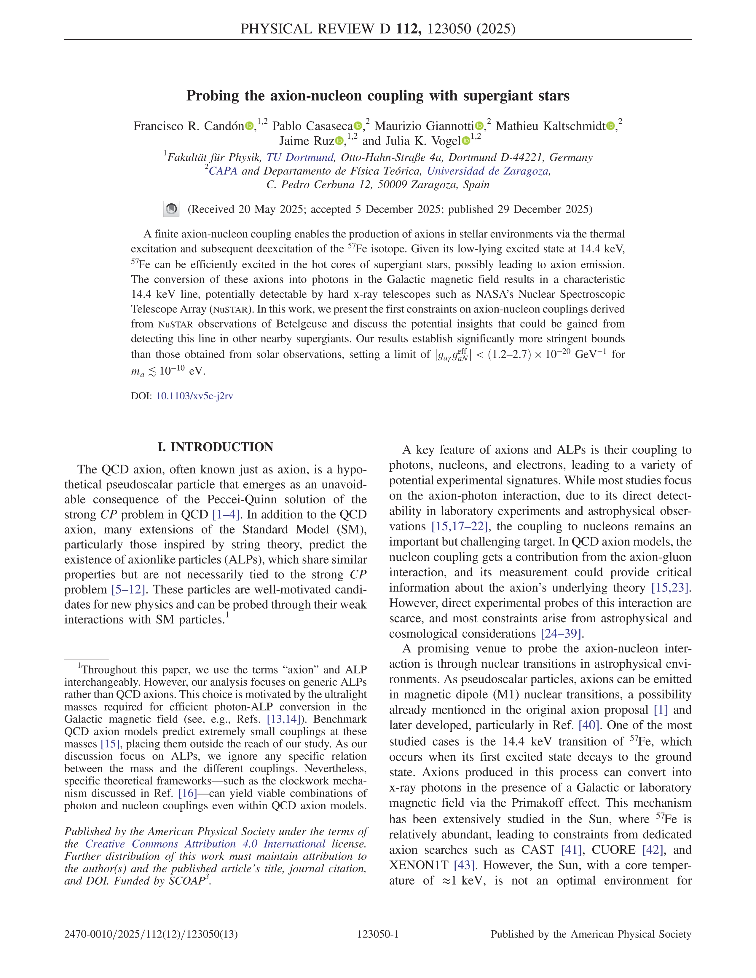 Probing the axion-nucleon coupling with supergiant stars