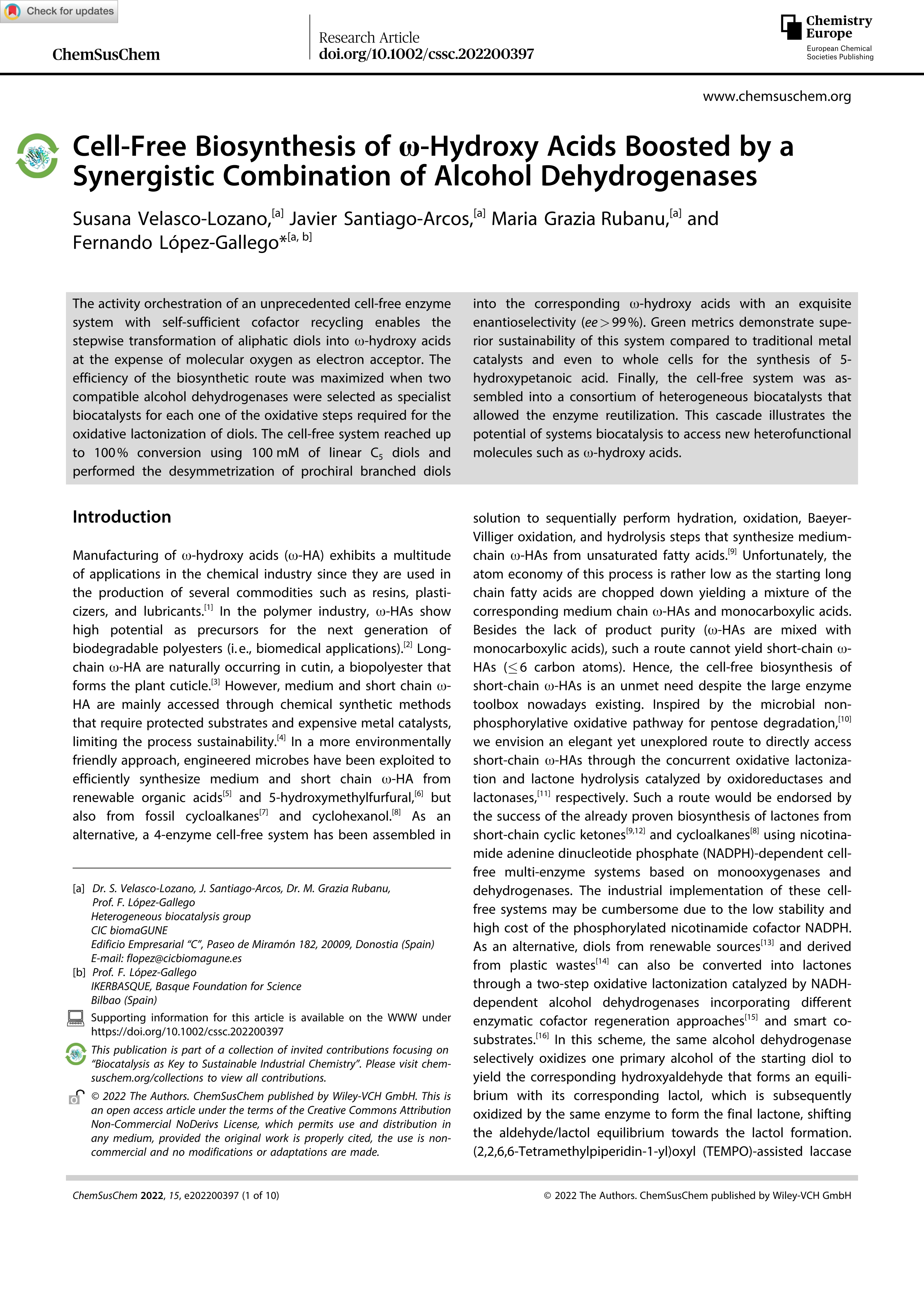 Cell‐Free Biosynthesis of ω‐Hydroxy Acids Boosted by a Synergistic Combination of Alcohol Dehydrogenases
