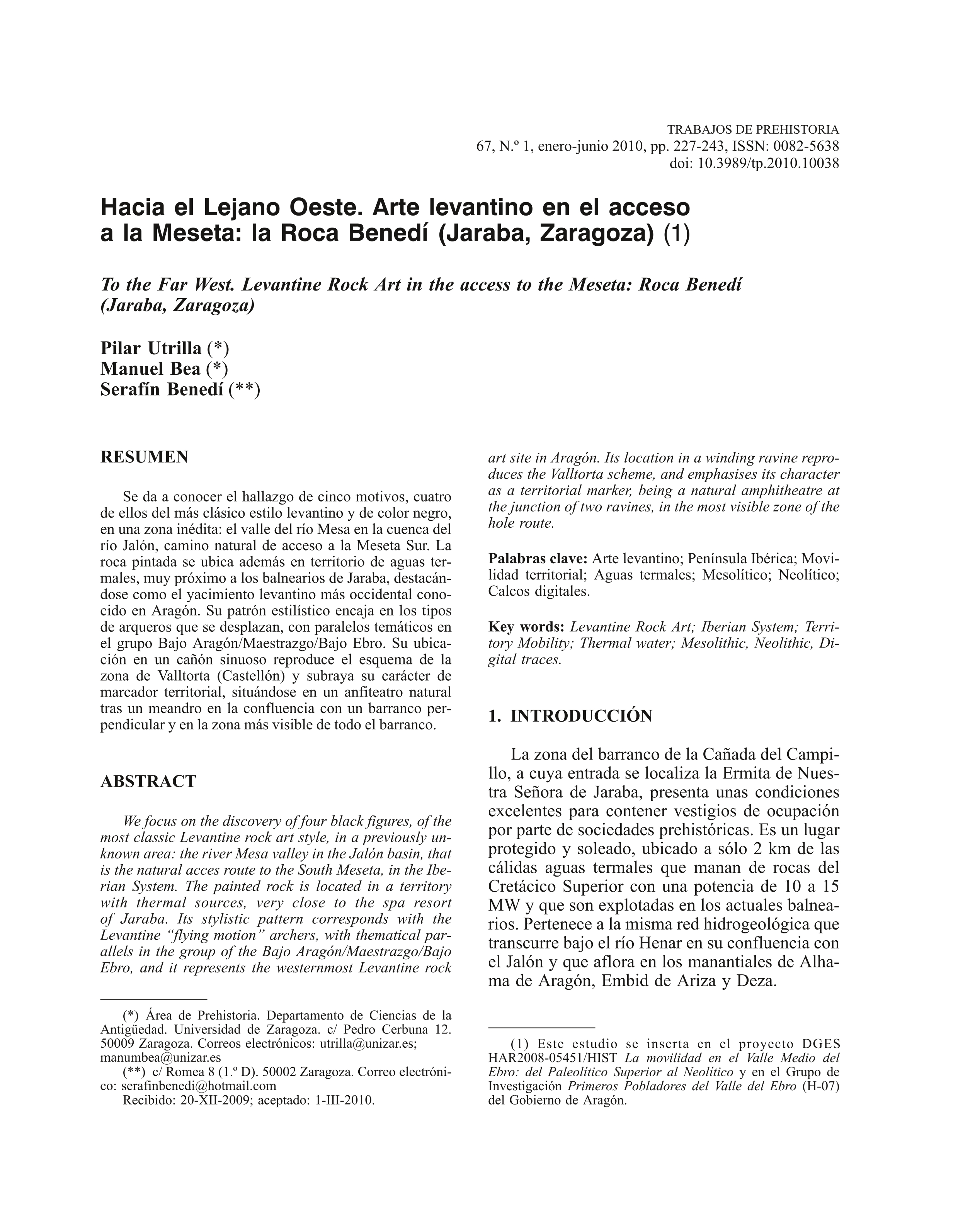 Hacia el Lejano Oeste. Arte levantino en el acceso a la Meseta: la Roca Benedí (Jaraba, Zaragoza)