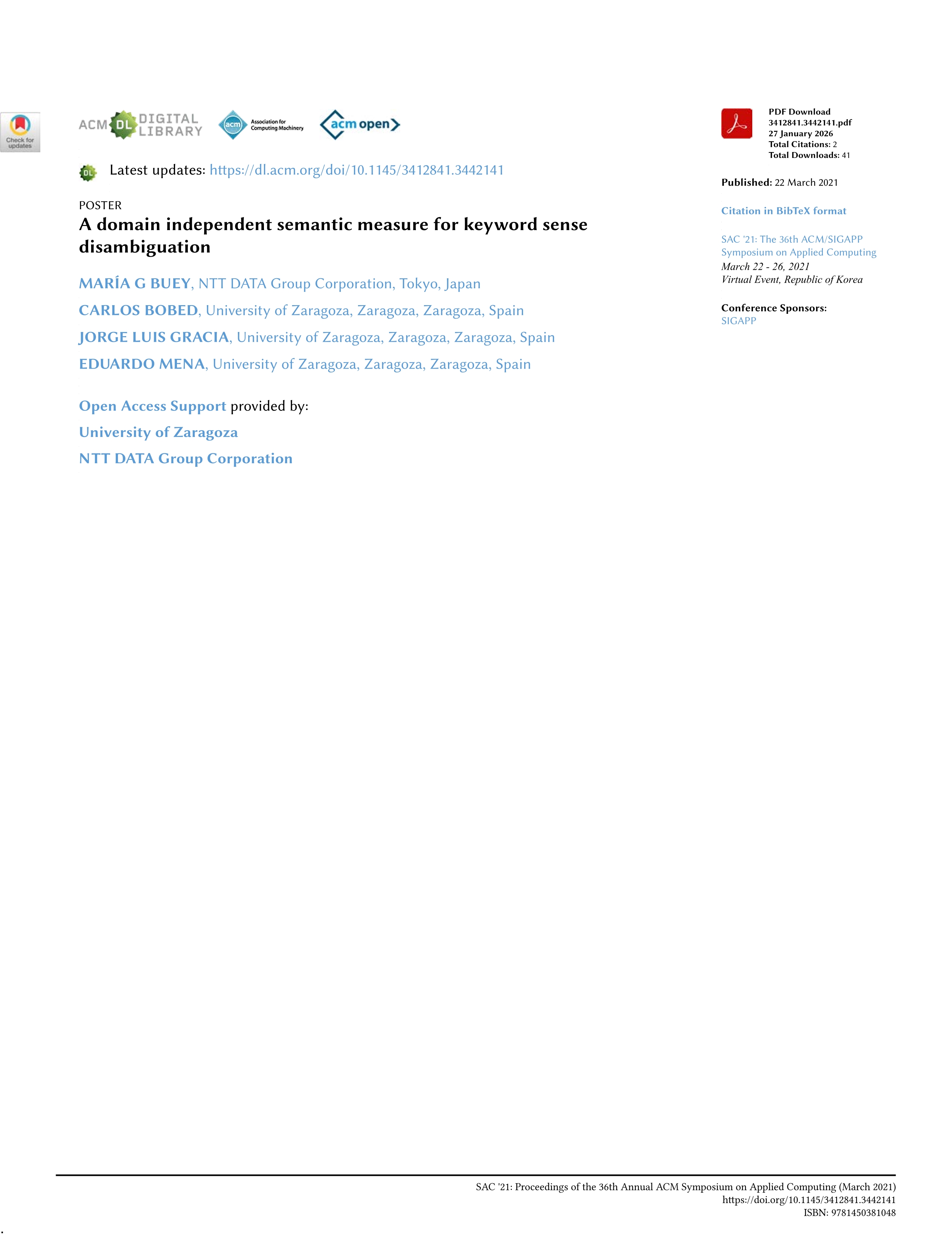 A domain independent semantic measure for keyword sense disambiguation