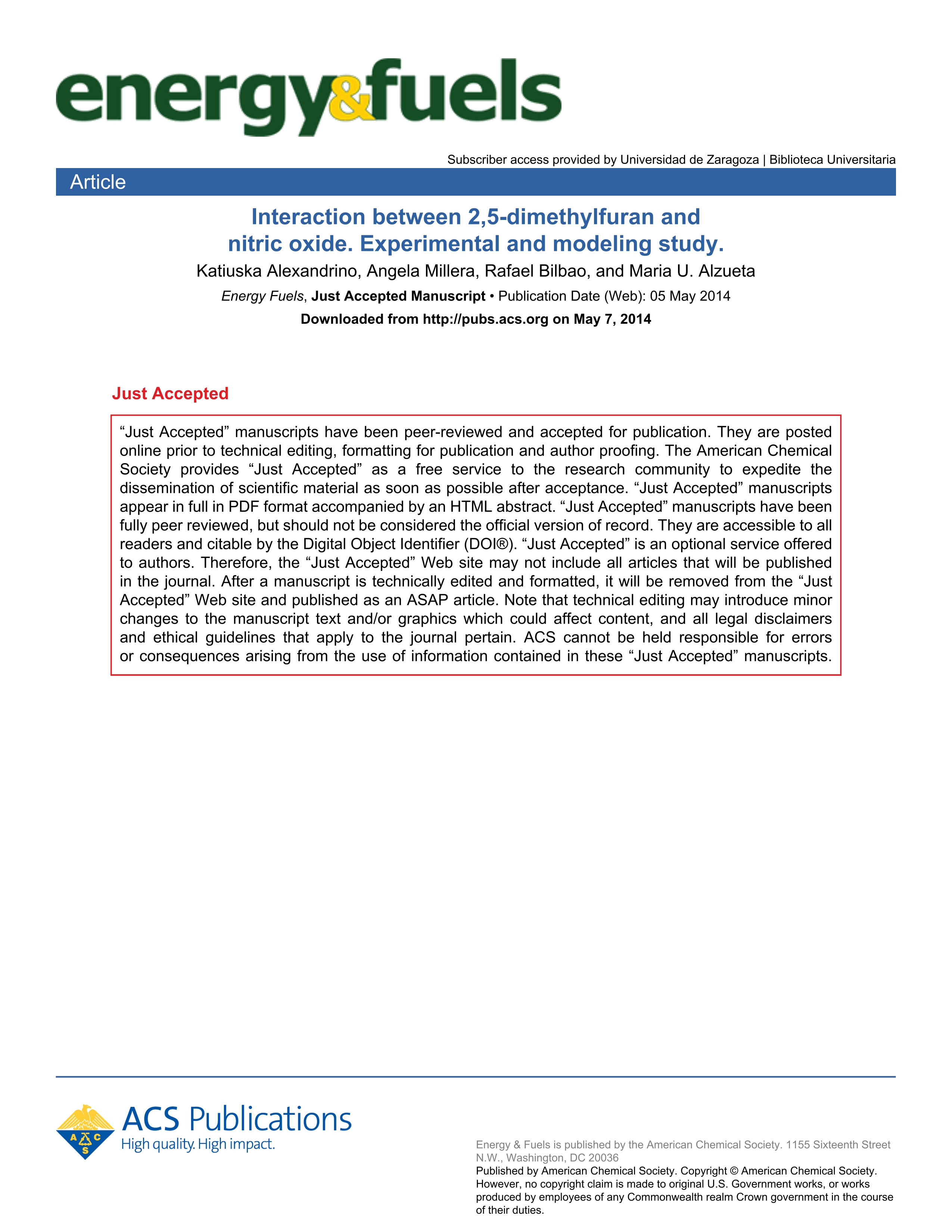 Interaction between 2,5-dimethylfuran and nitric oxide. Experimental and modeling study