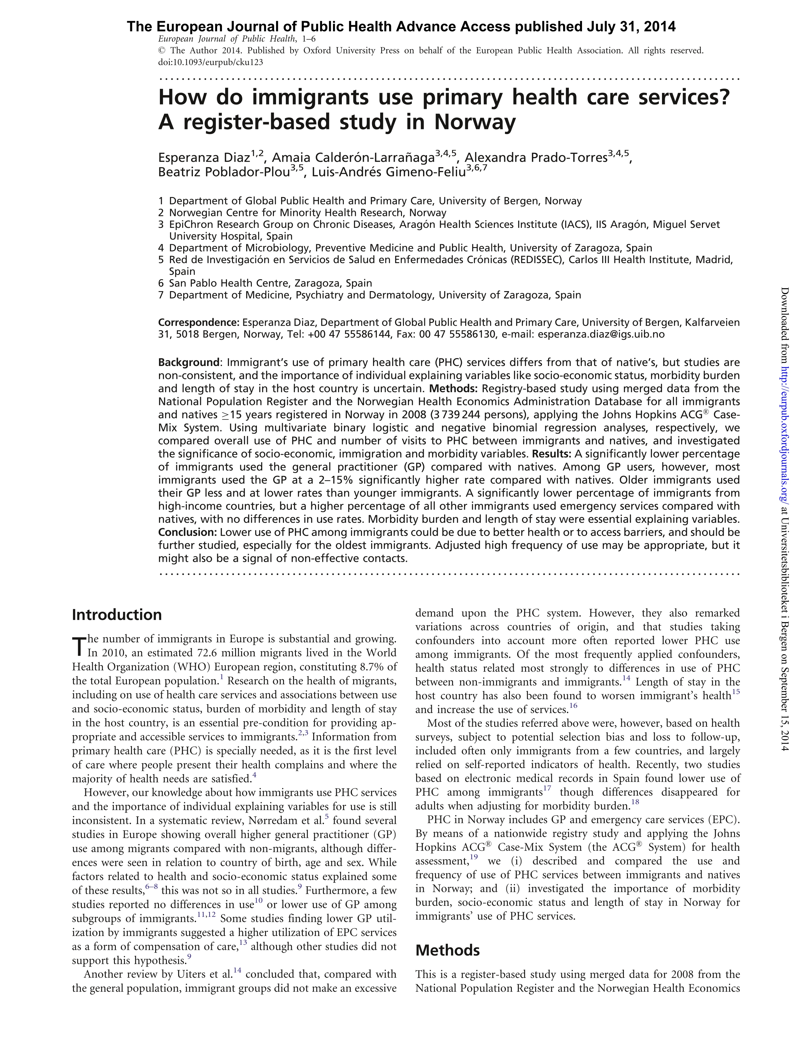 How do immigrants use primary health care services? A register-based study in Norway