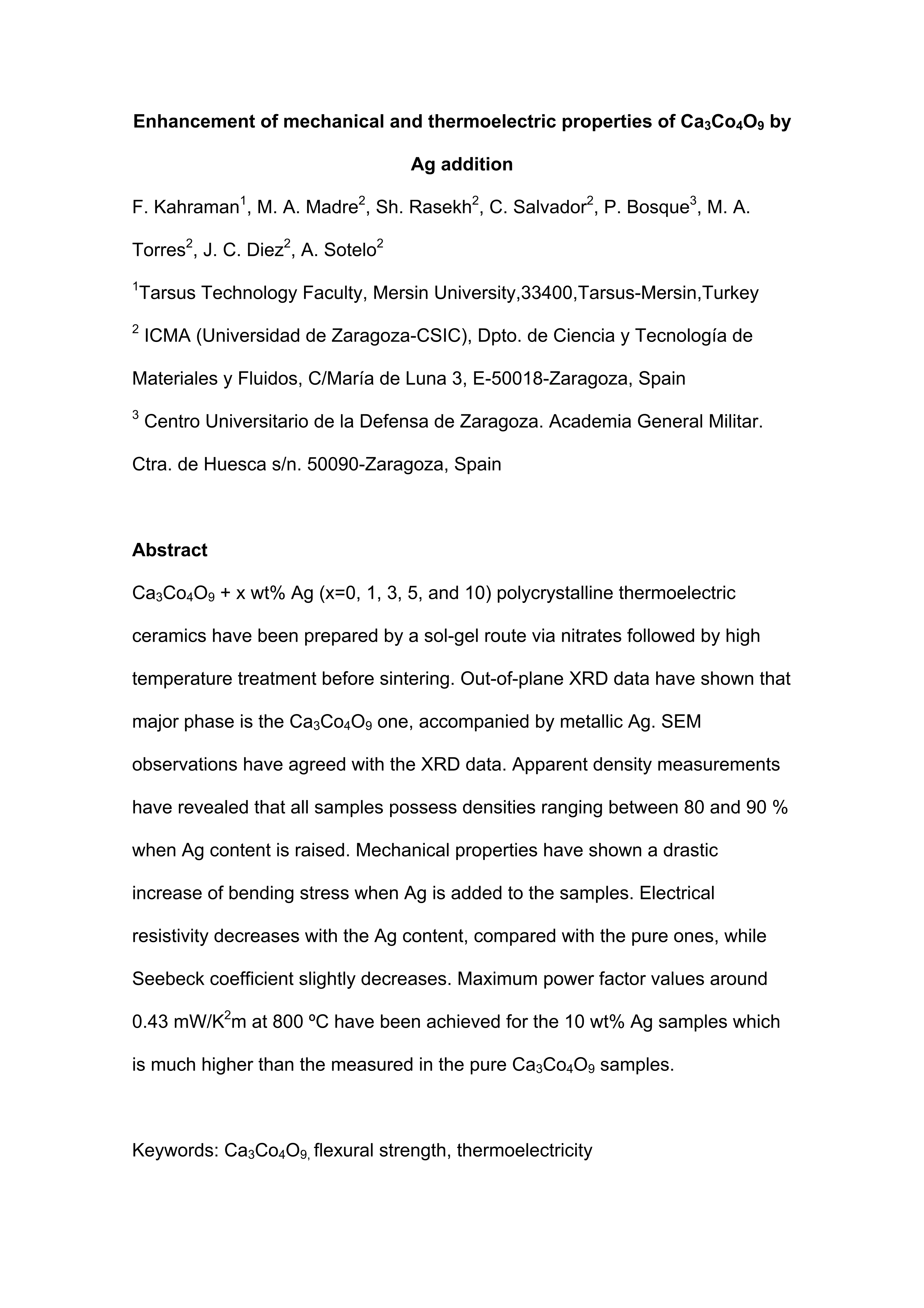 Enhancement of mechanical and thermoelectric properties of Ca3Co4O9 by Ag addition