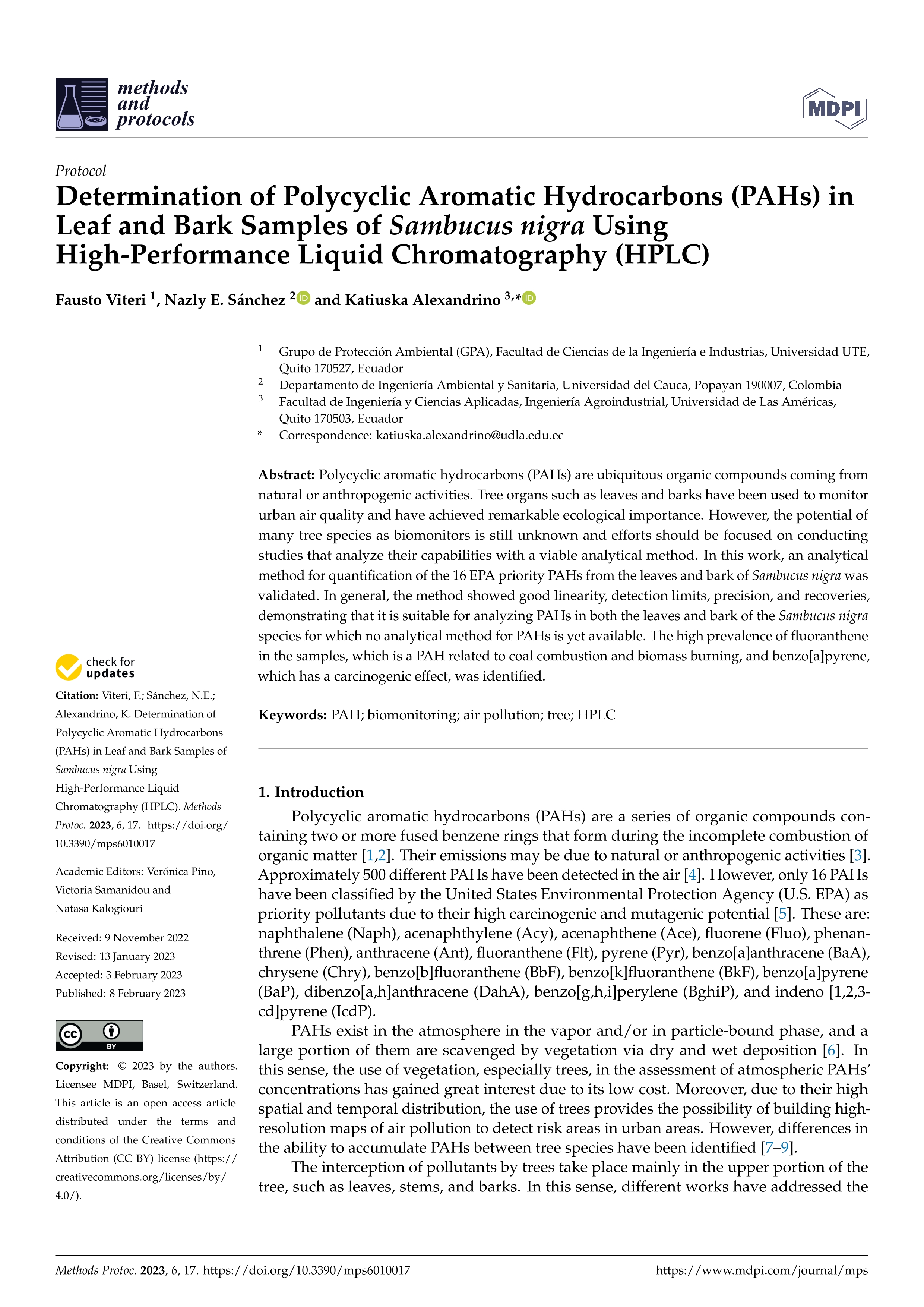 Determination of Polycyclic Aromatic Hydrocarbons (PAHs) in Leaf and Bark Samples of Sambucus nigra Using High-Performance Liquid Chromatography (HPLC)