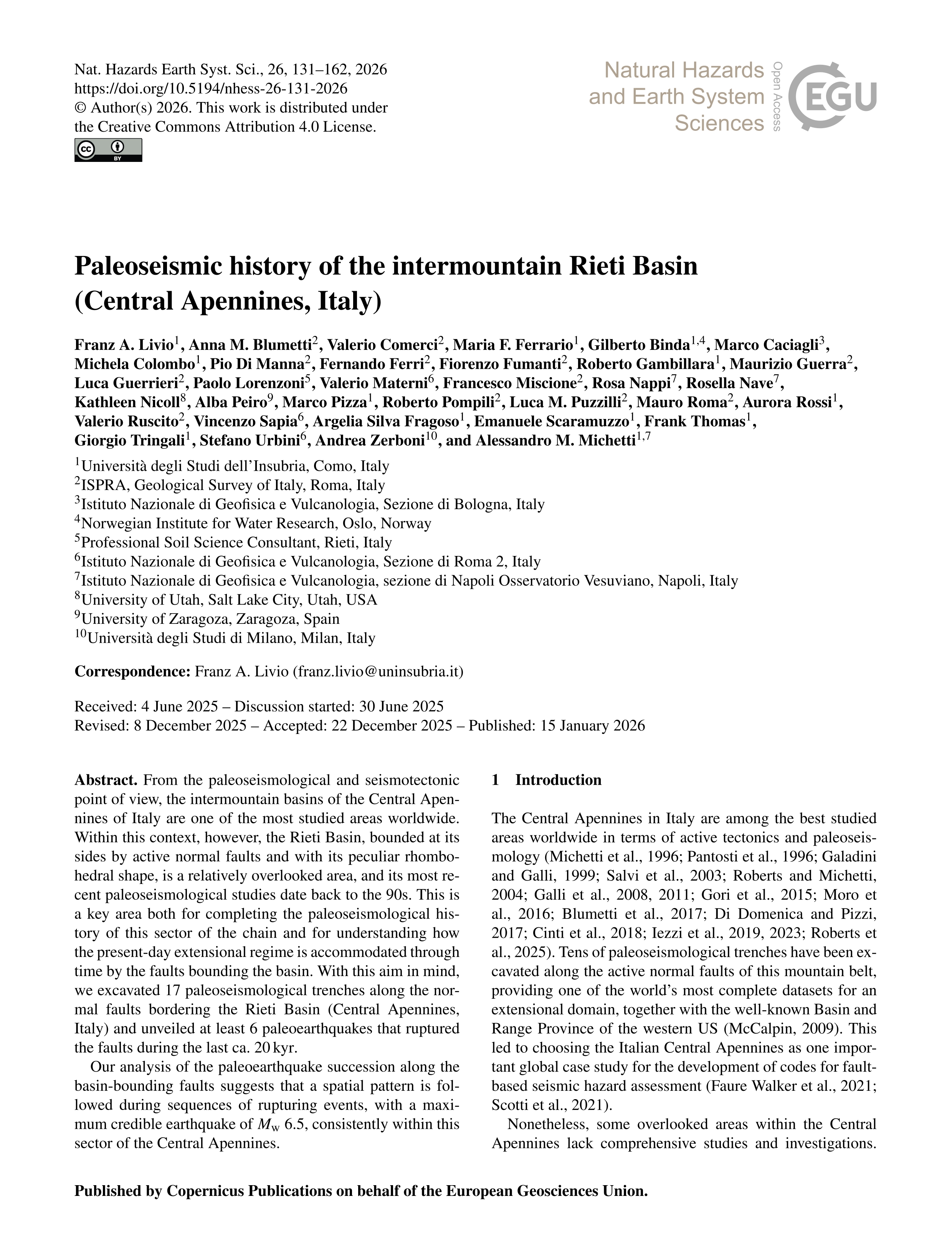 Paleoseismic history of the intermountain Rieti Basin (Central Apennines, Italy)