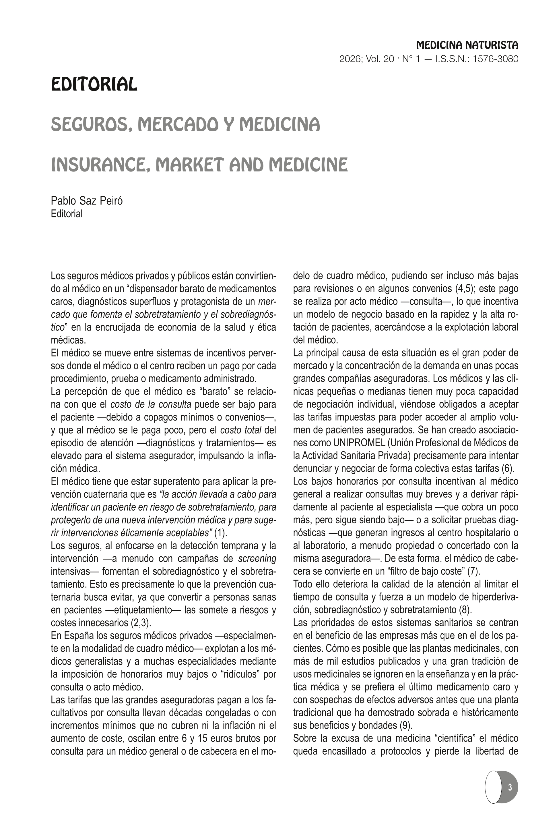 Seguros, mercado y medicina