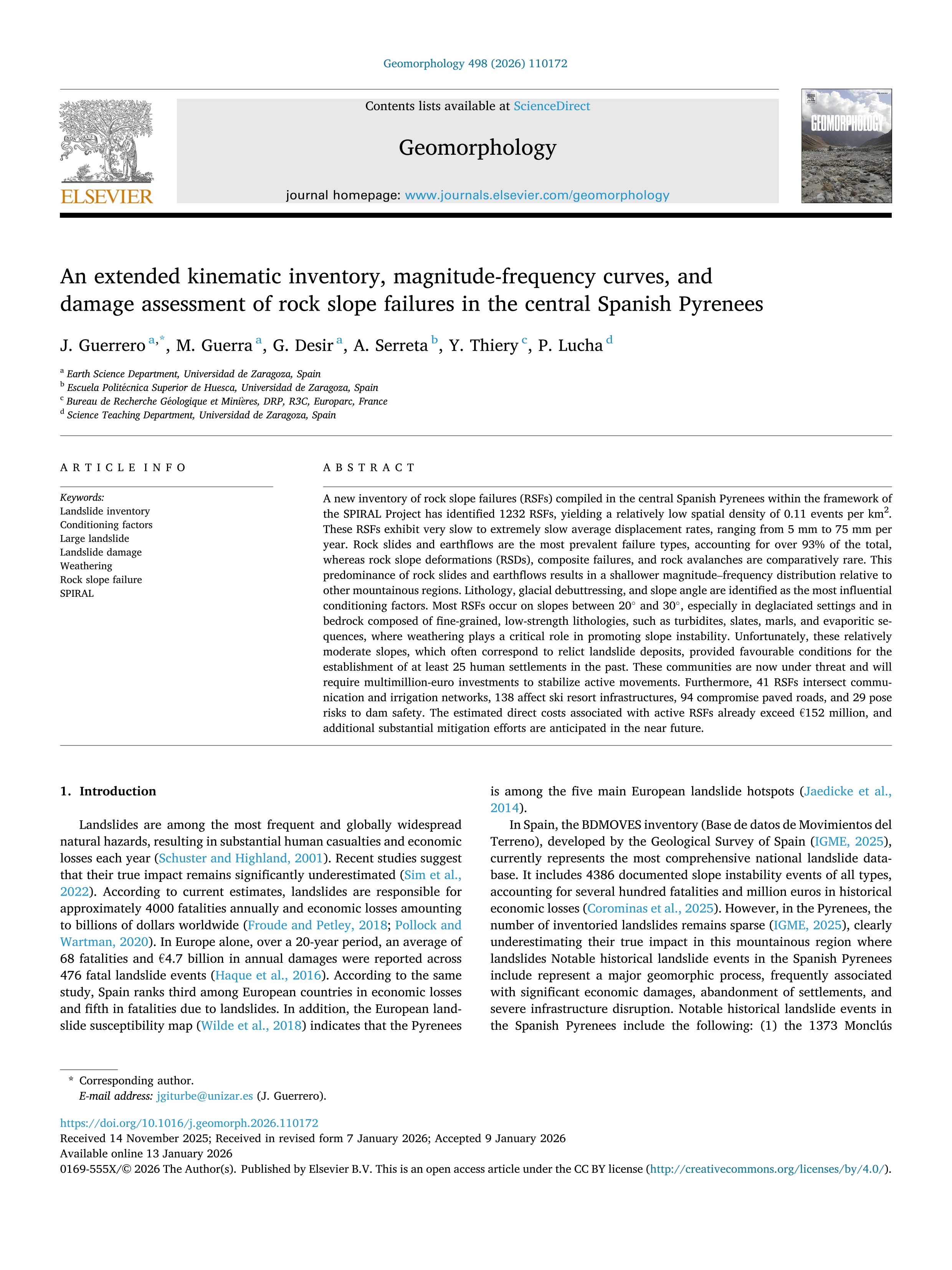 An extended kinematic inventory, magnitude-frequency curves, and damage assessment of rock slope failures in the central Spanish Pyrenees