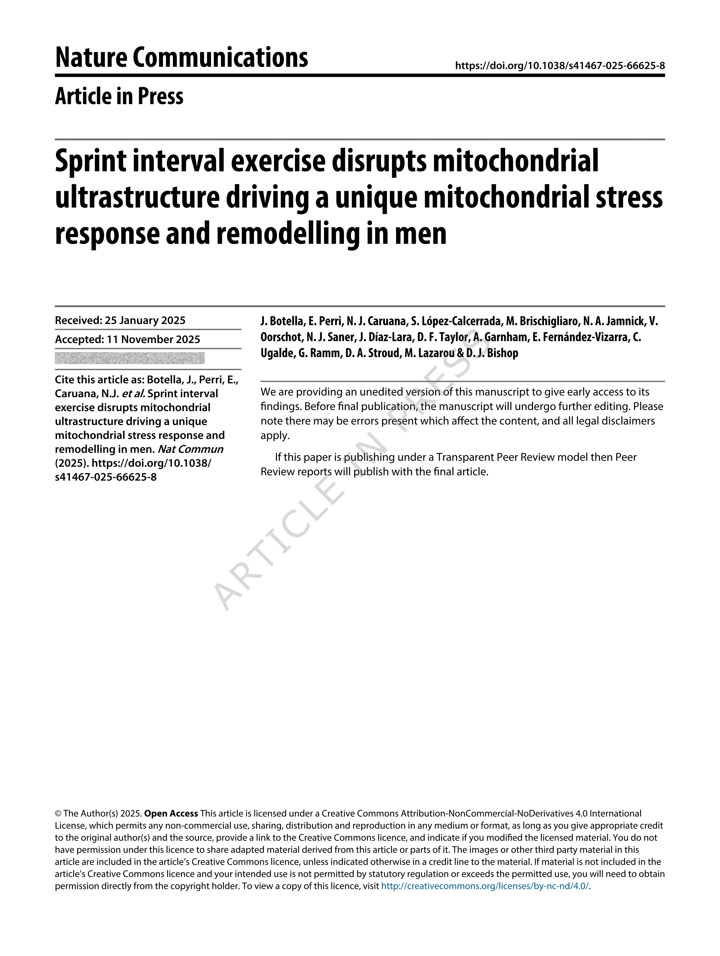 Sprint interval exercise disrupts mitochondrial ultrastructure driving a unique mitochondrial stress response and remodelling in men