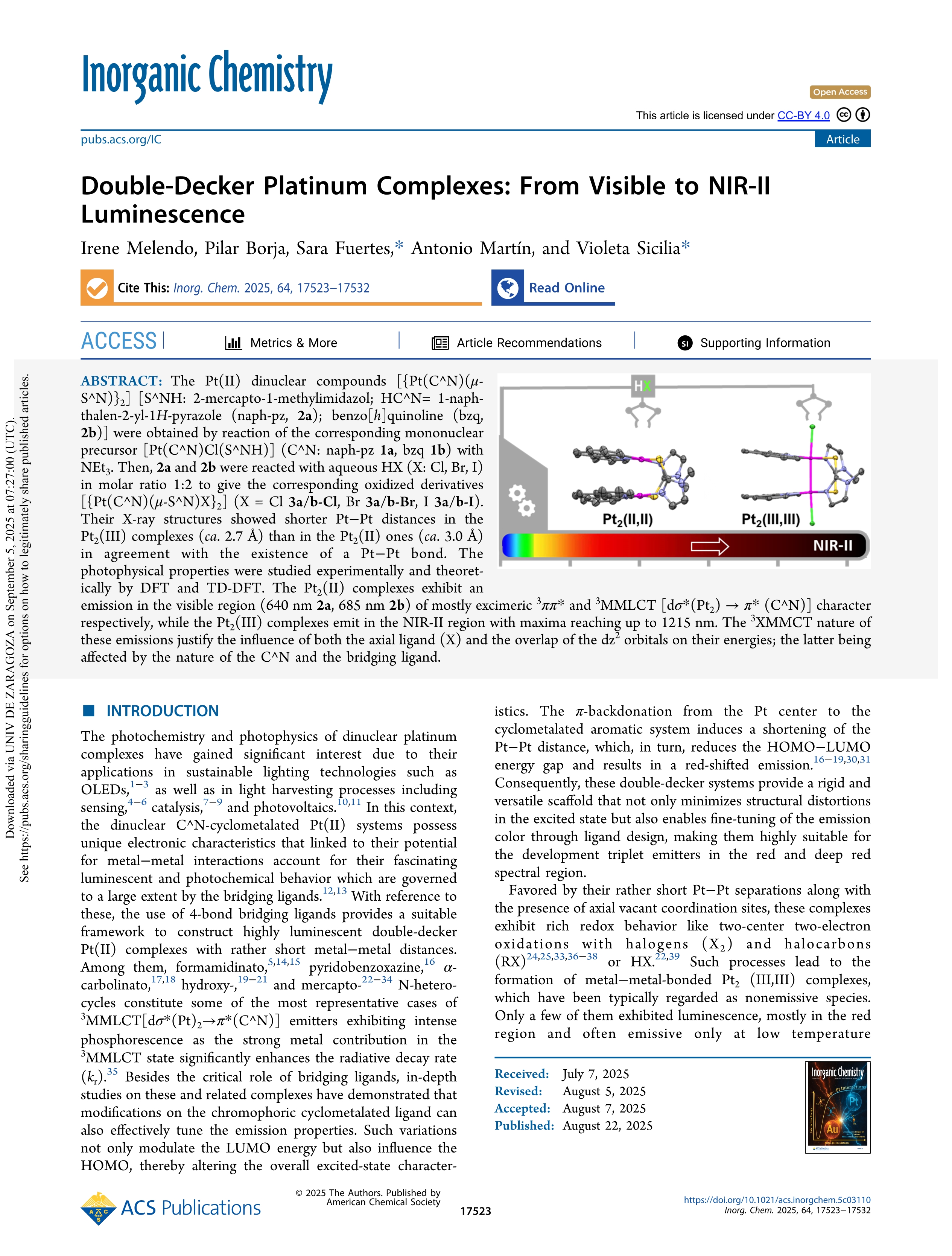 Double-Decker Platinum Complexes: From Visible to NIR-II Luminescence