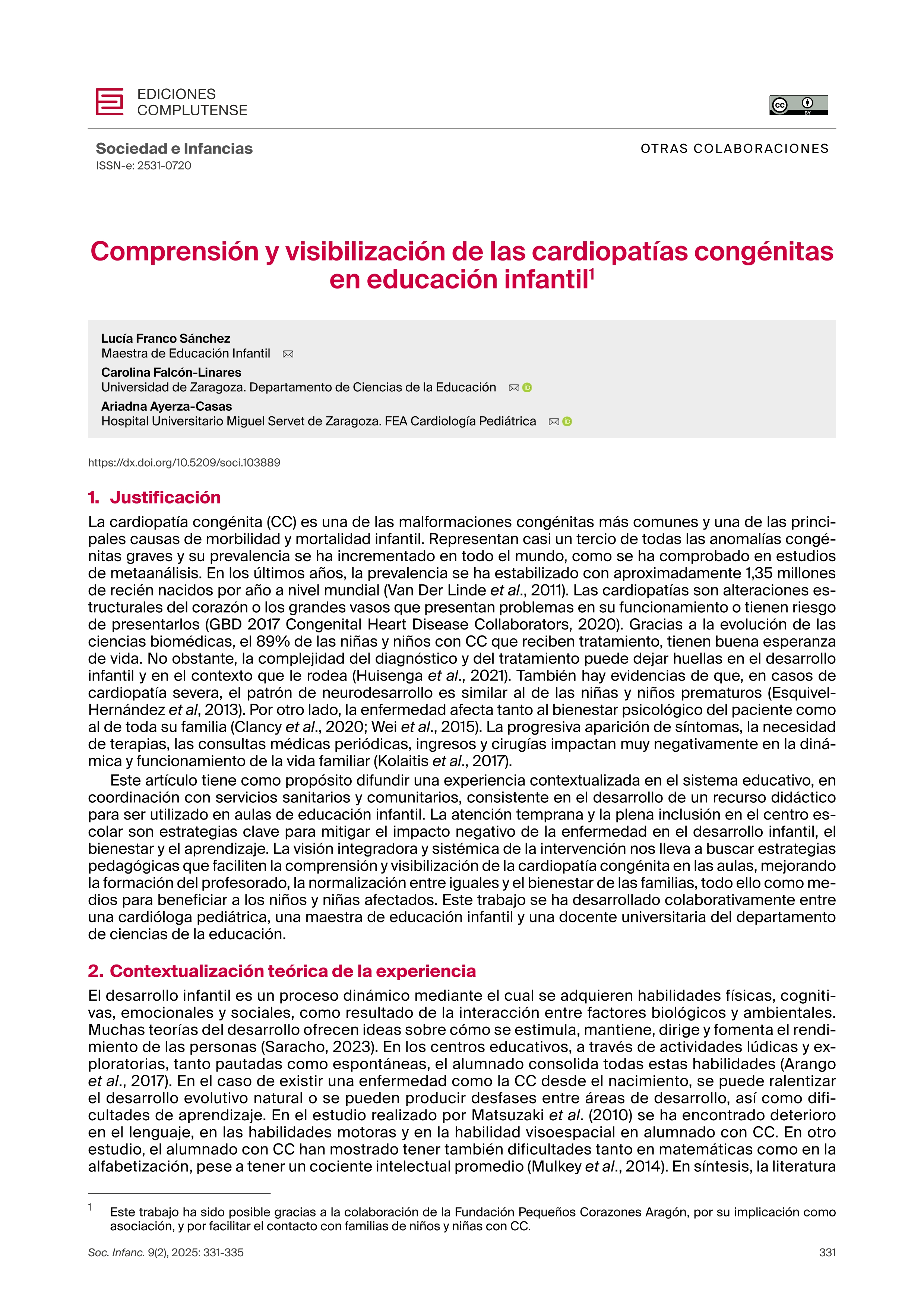 Comprensión y visibilización de las cardiopatías congénitas en educación infantil