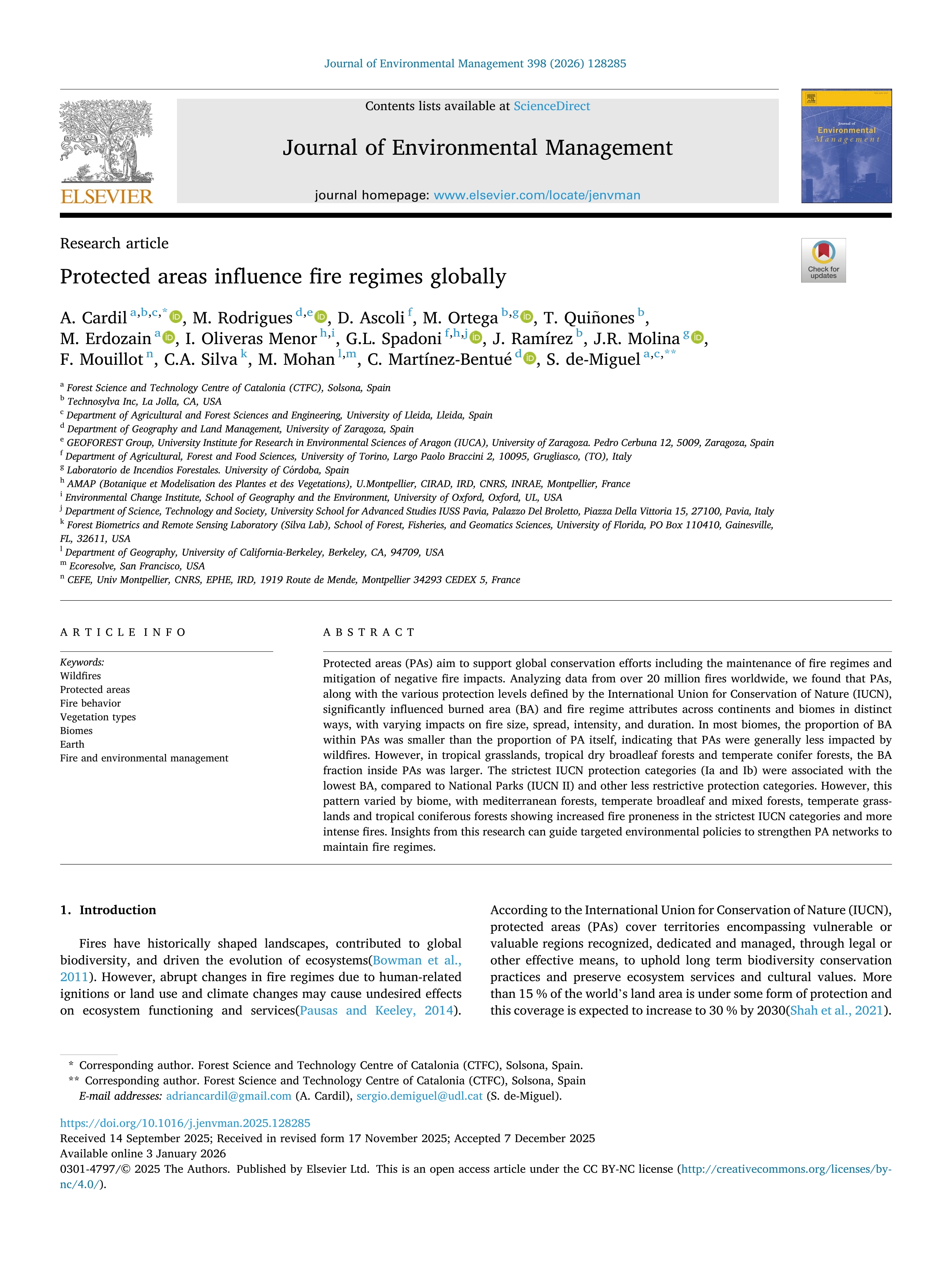 Protected areas influence fire regimes globally