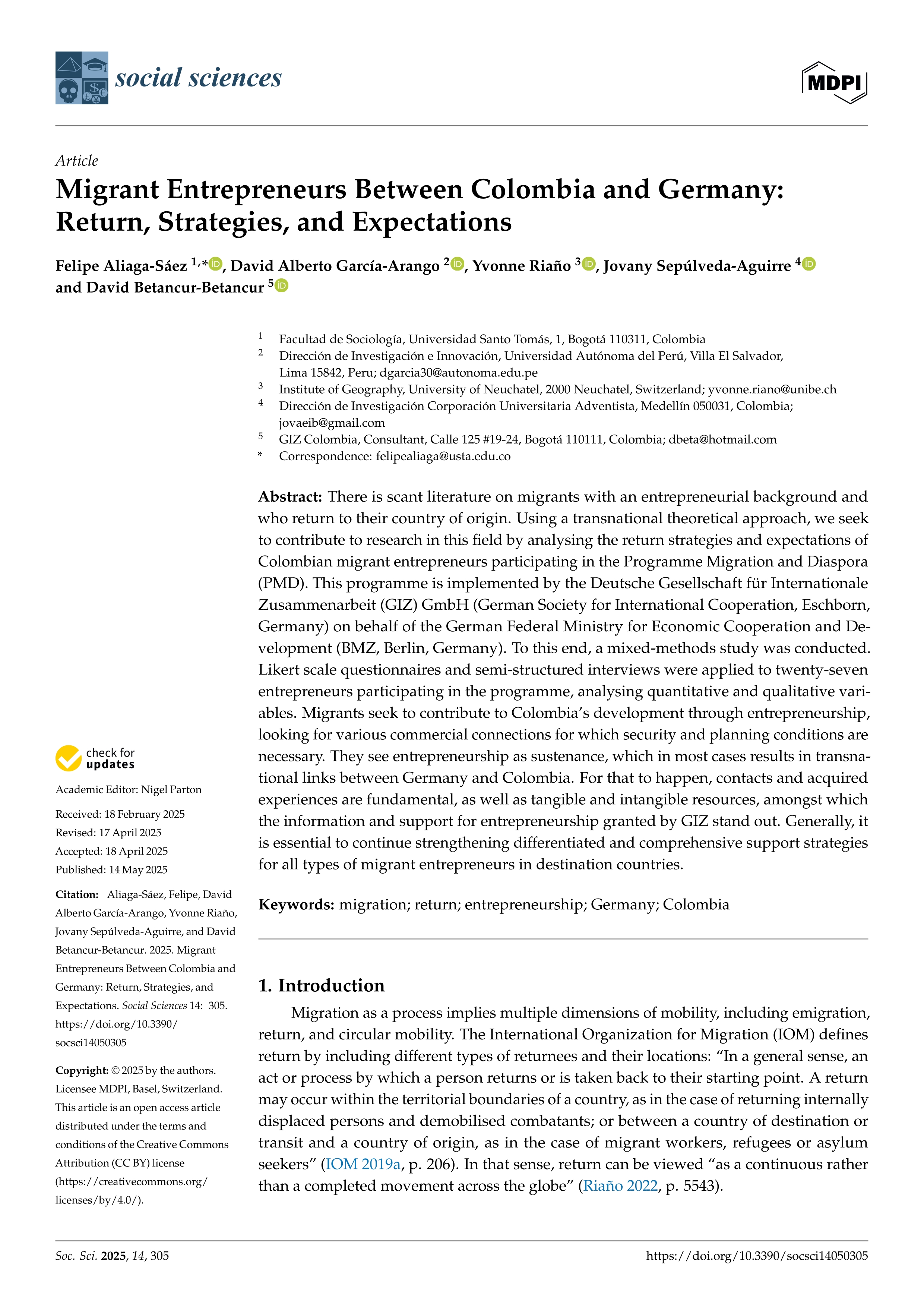 Migrant Entrepreneurs Between Colombia and Germany: Return, Strategies, and Expectations