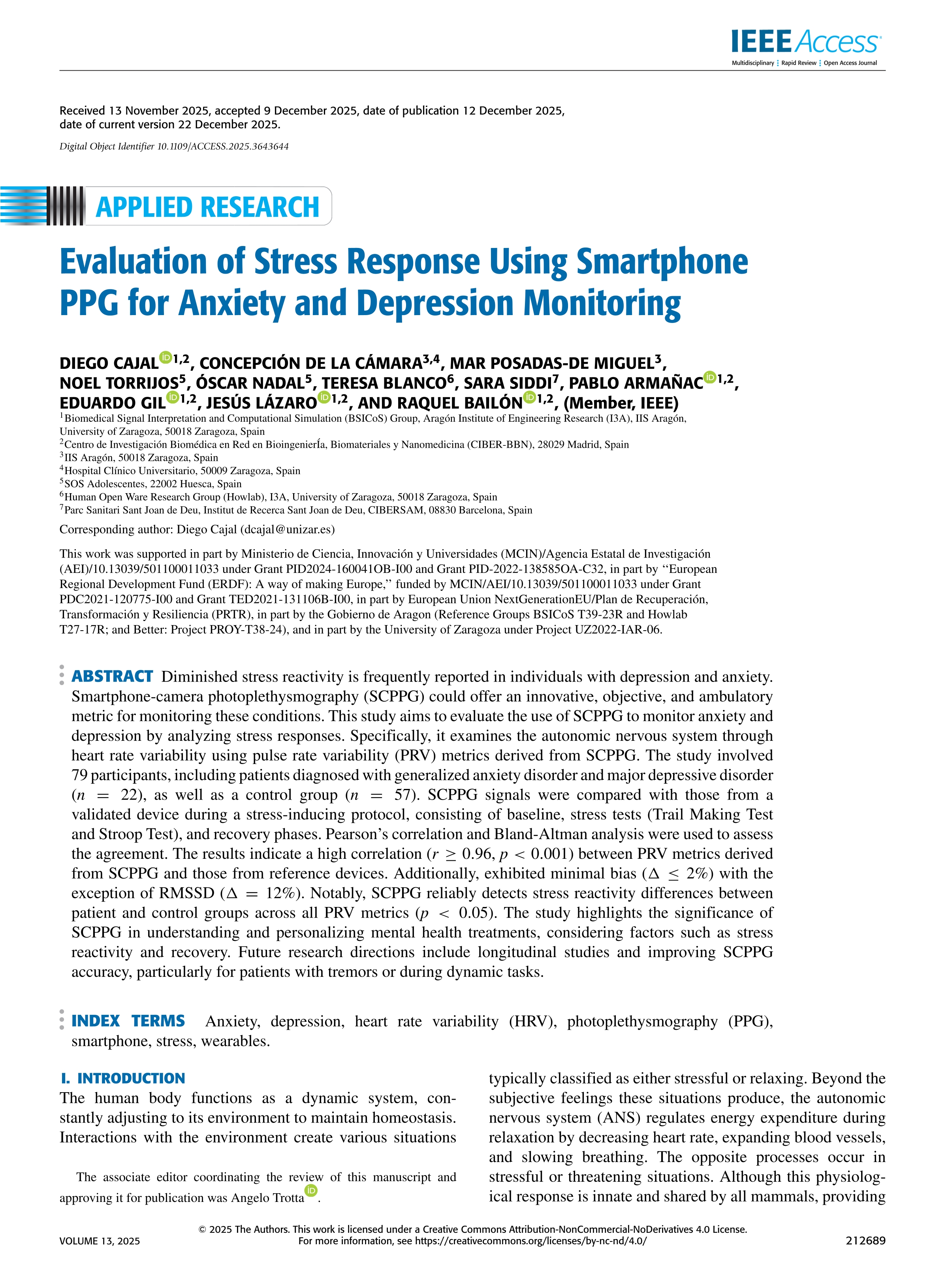 Evaluation of Stress Response Using Smartphone PPG for Anxiety and Depression Monitoring