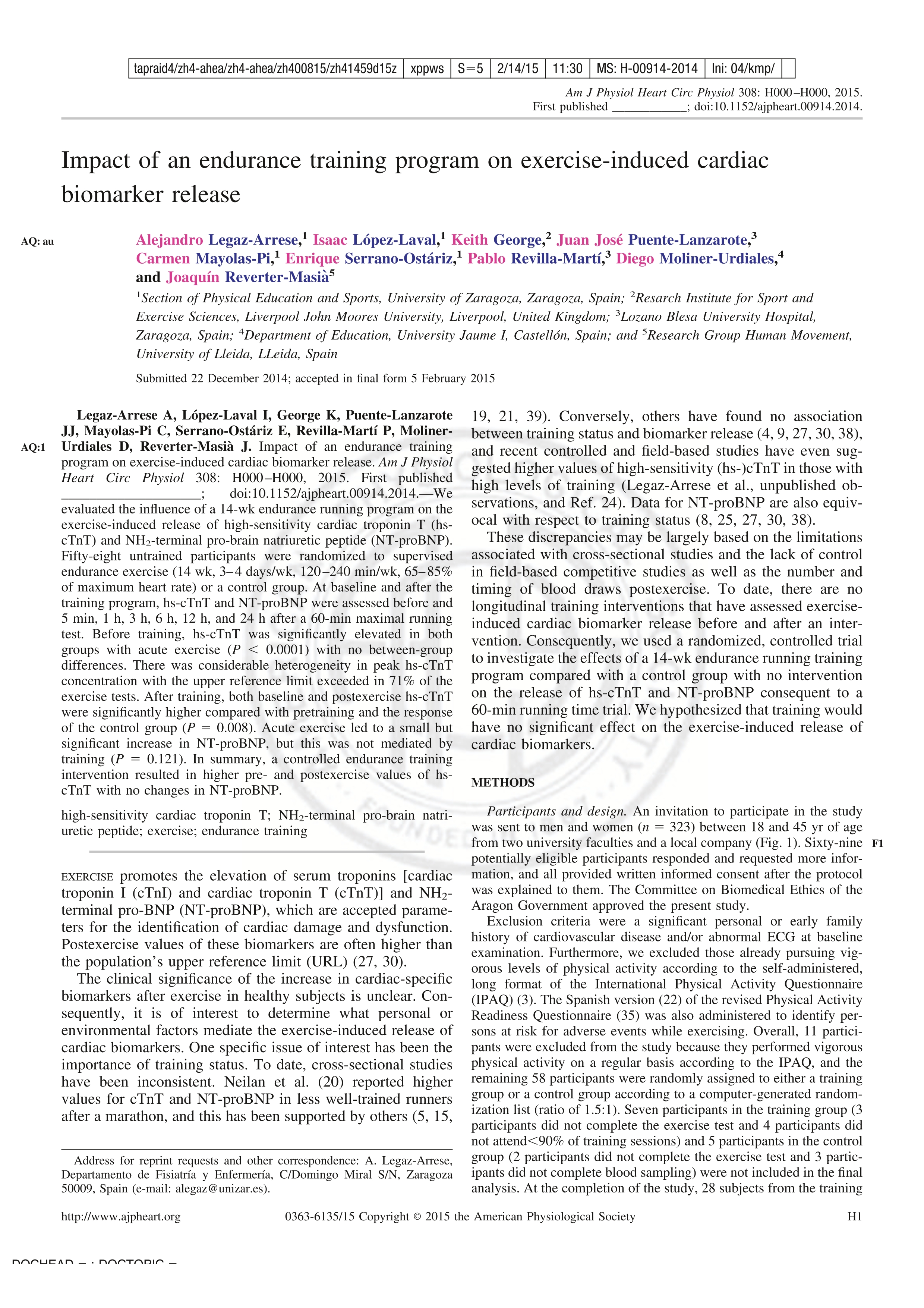 Impact of an endurance training program on exercise-induced cardiac biomarker release