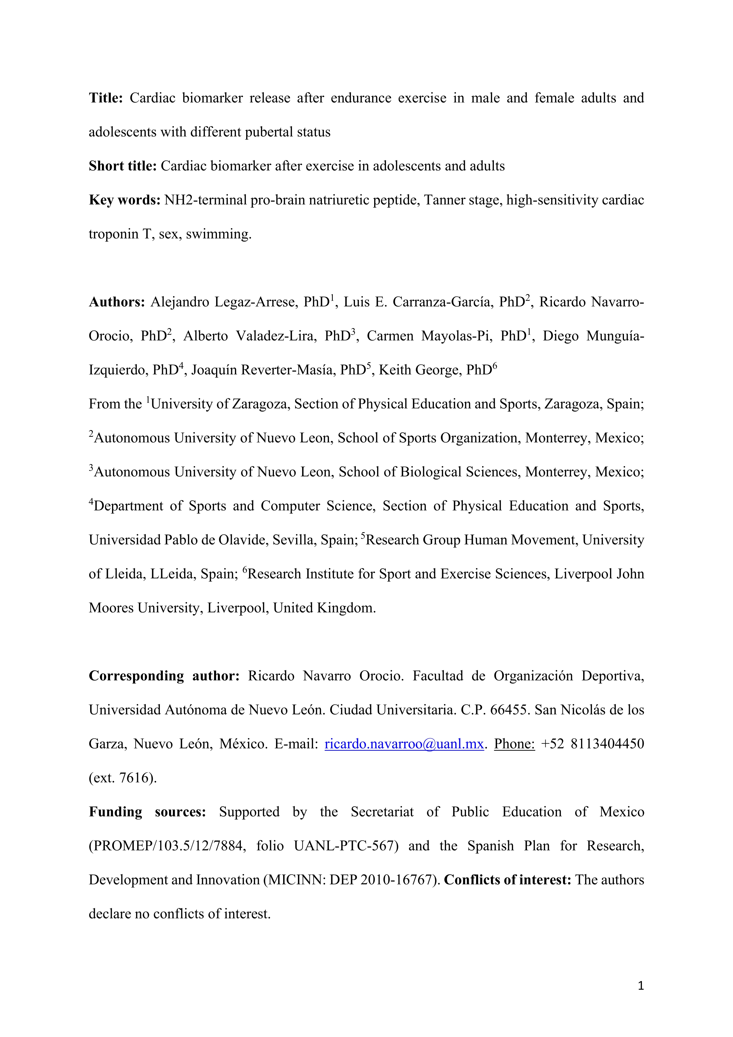 Cardiac biomarker release after endurance exercise in male and female adults and adolescents with different pubertal status.