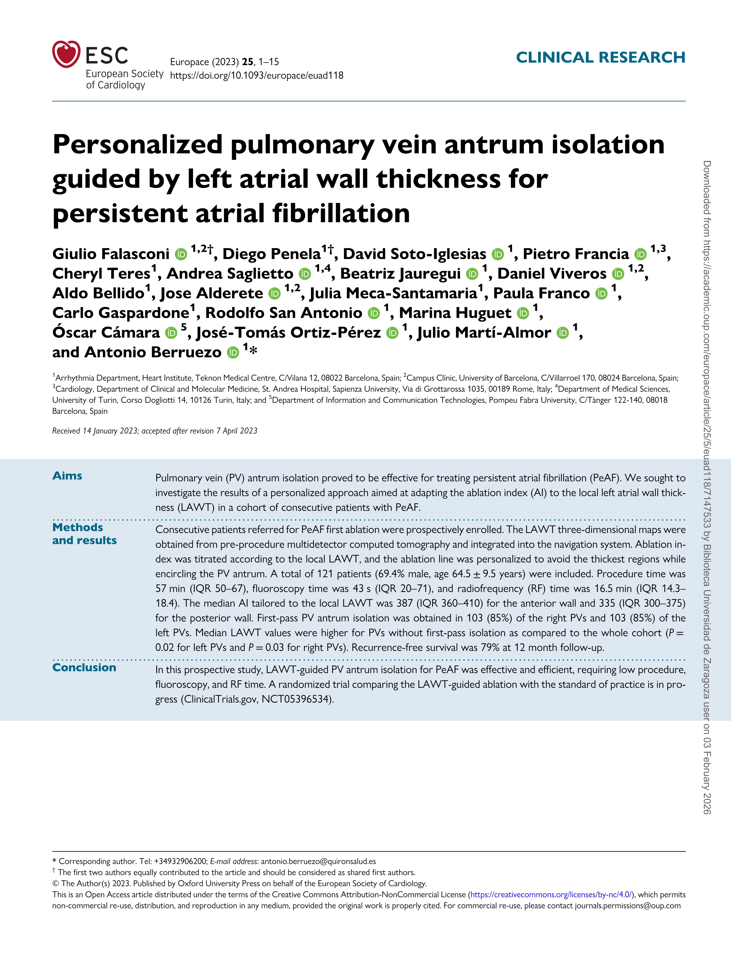 Personalized pulmonary vein antrum isolation guided by left atrial wall thickness for persistent atrial fibrillation.
