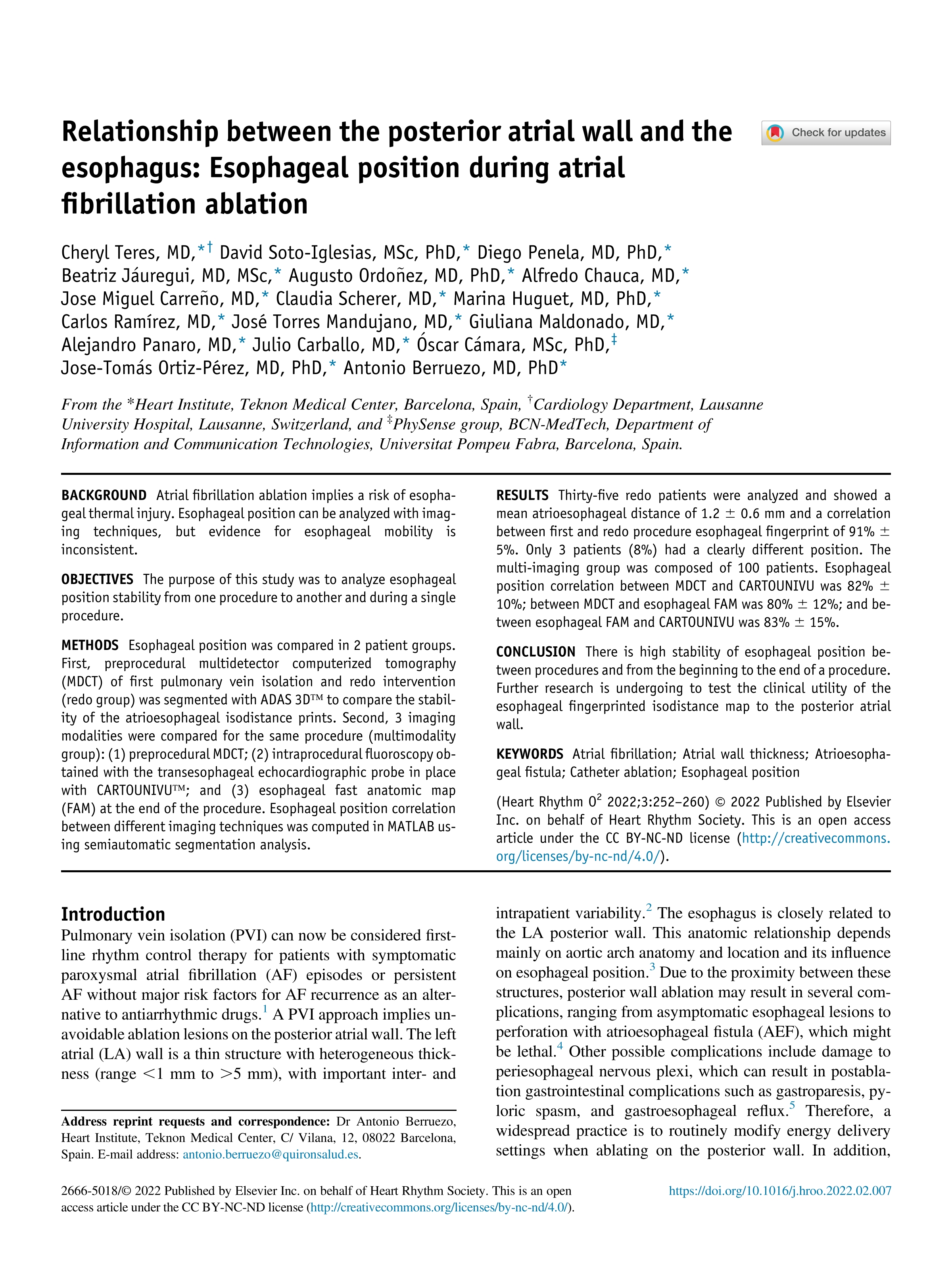 Relationship between the posterior atrial wall and the esophagus: Esophageal position during atrial fibrillation ablation.
