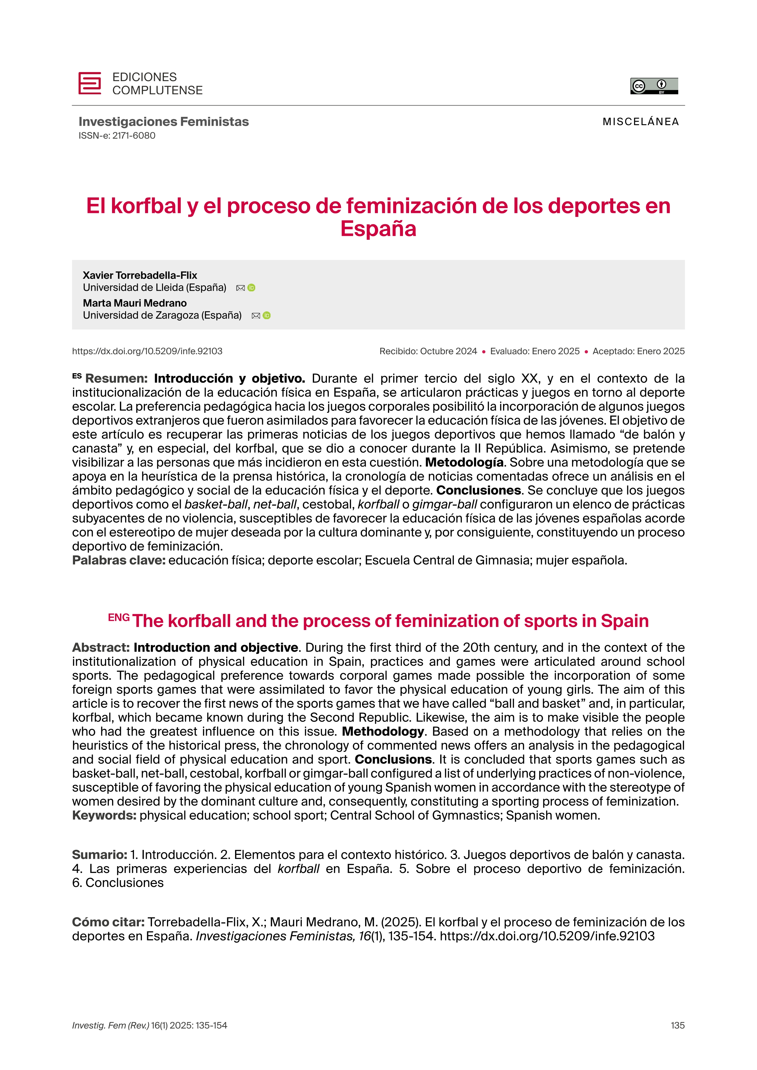 El korfbal y el proceso de feminización de los deportes en España
