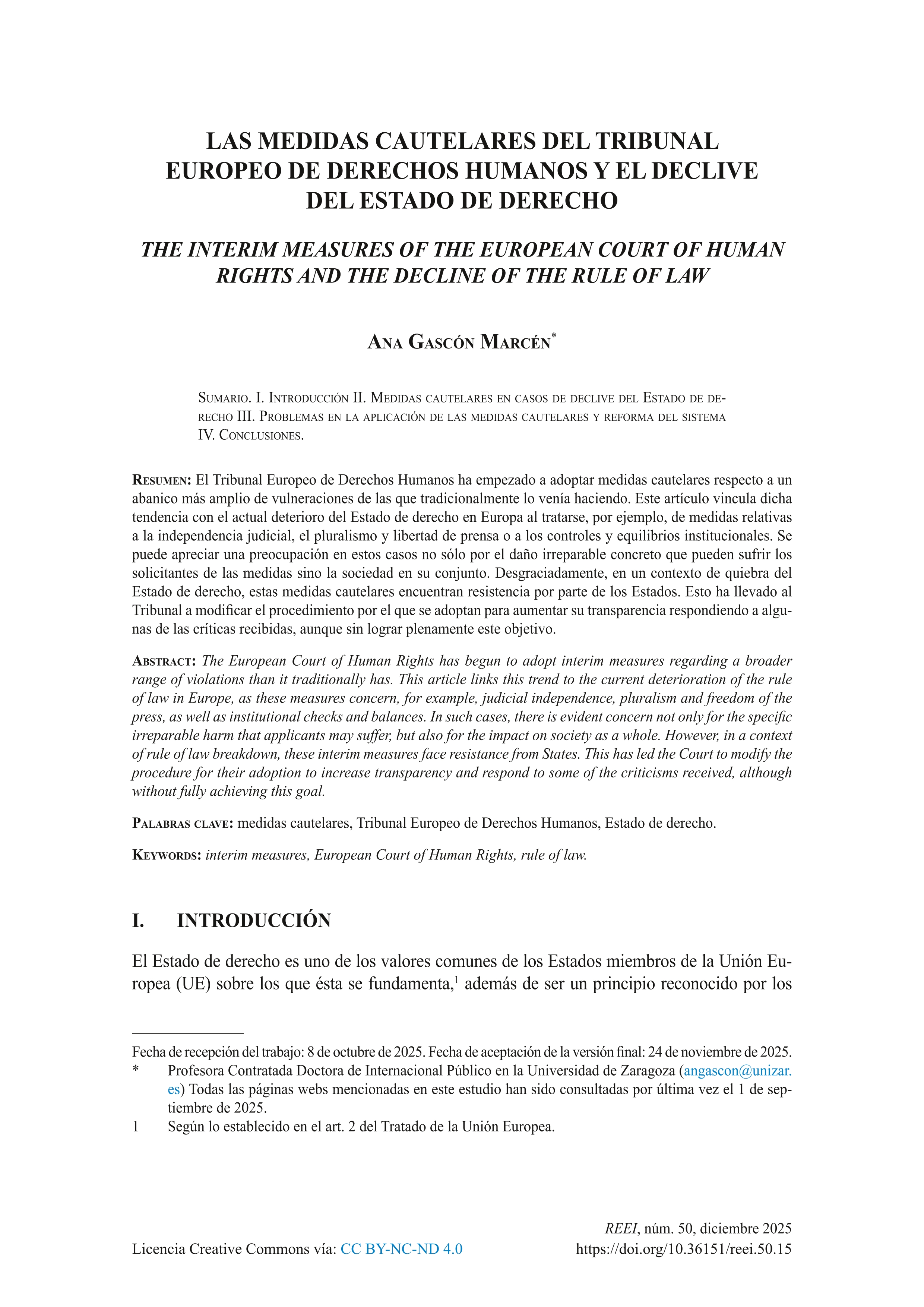 Las medidas cautelares del Tribunal Europeo de Derechos Humanos y el declive del Estado de derecho