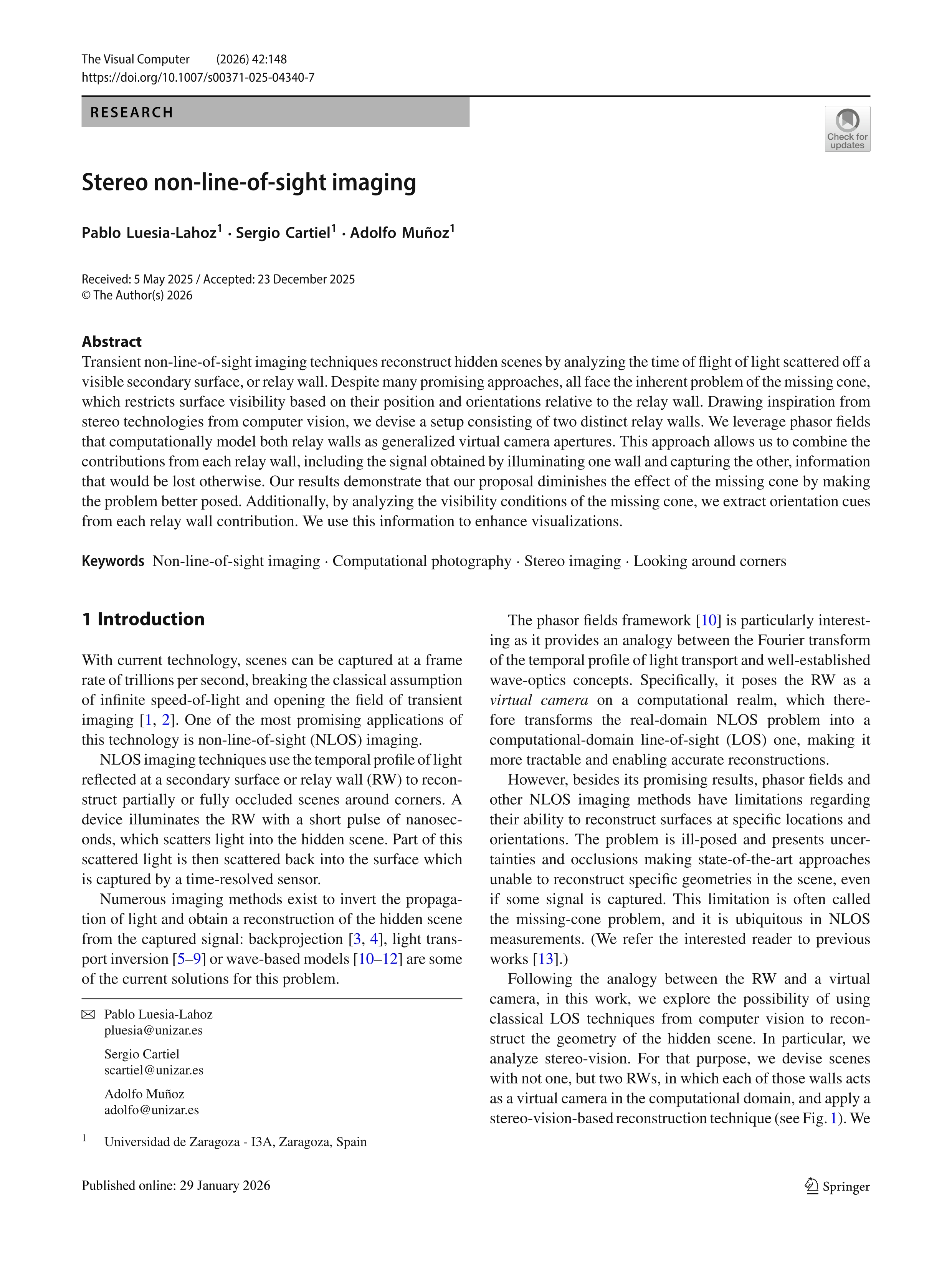 Stereo non-line-of-sight imaging