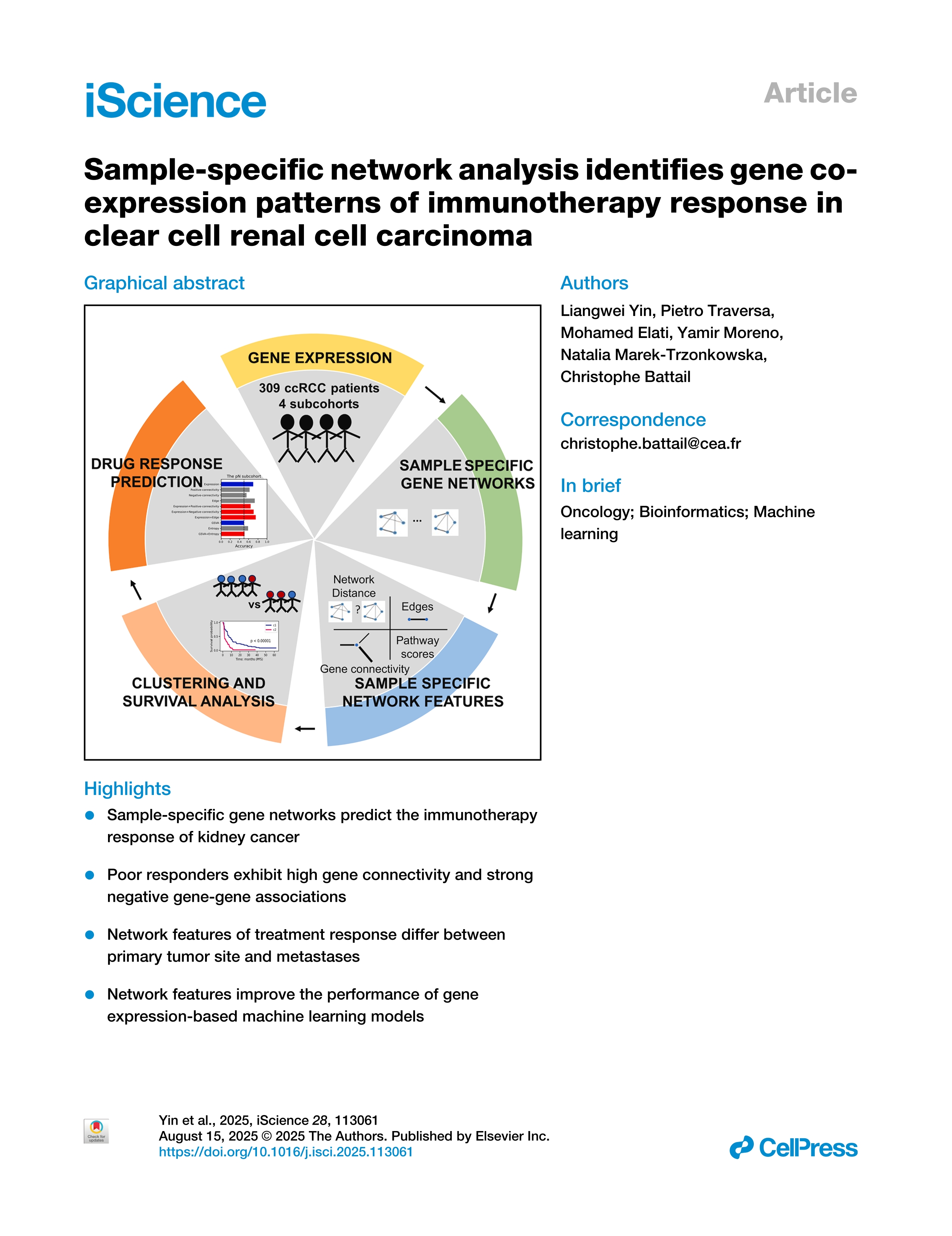 Sample-specific network analysis identifies gene co-expression patterns of immunotherapy response in clear cell renal cell carcinoma
