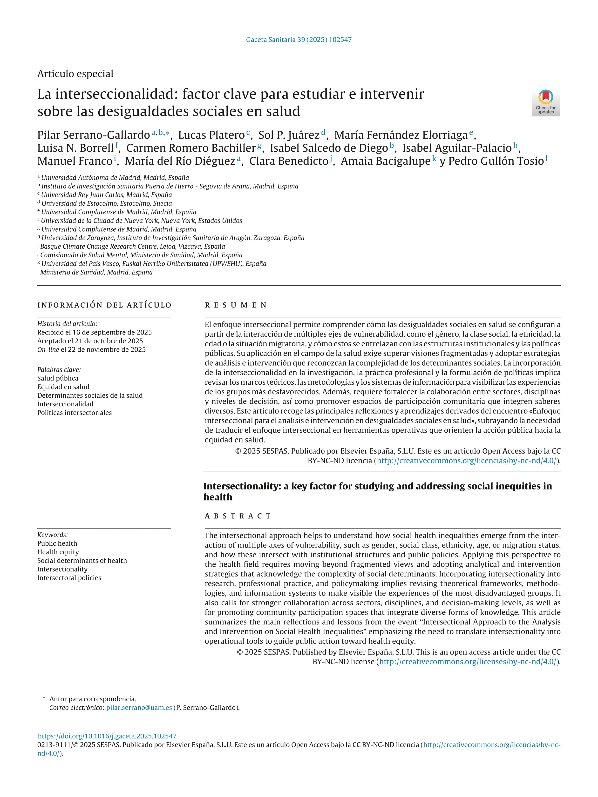 La interseccionalidad: factor clave para estudiar e intervenir sobre las desigualdades sociales en salud