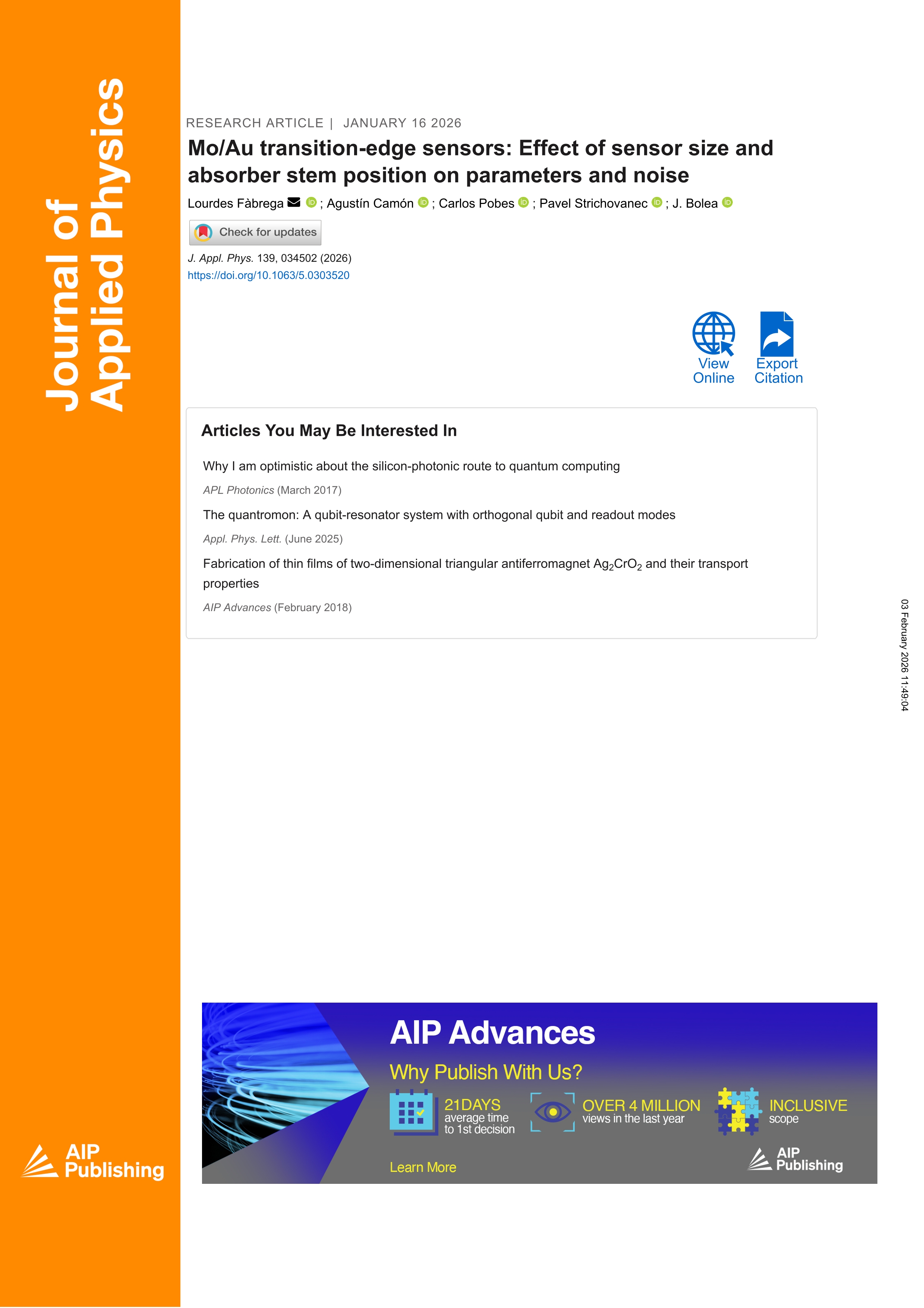 Mo/Au transition-edge sensors: Effect of sensor size and absorber stem position on parameters and noise