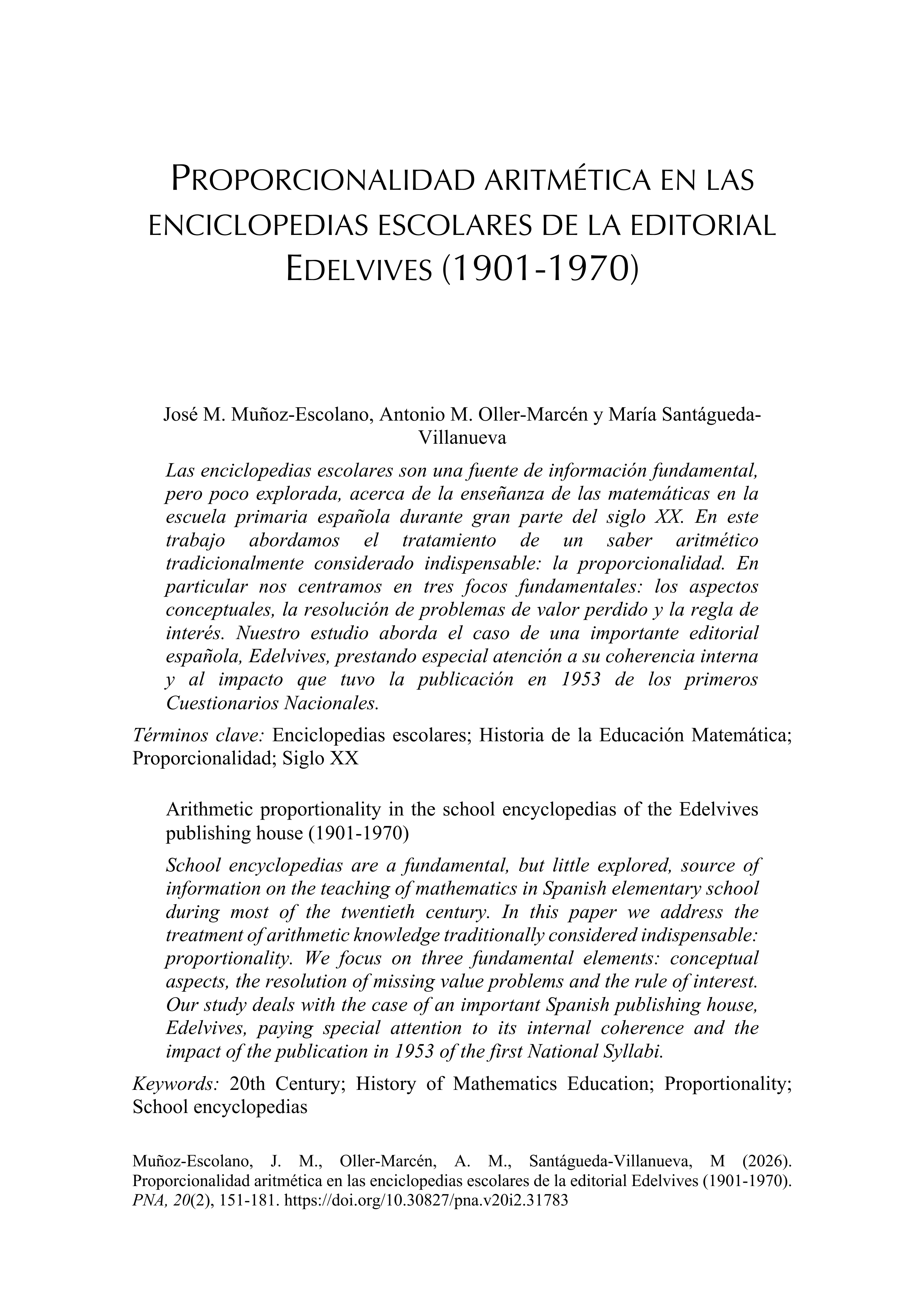 Proporcionalidad aritmética en las enciclopedias escolares de la editorial Edelvives (1901-1970)