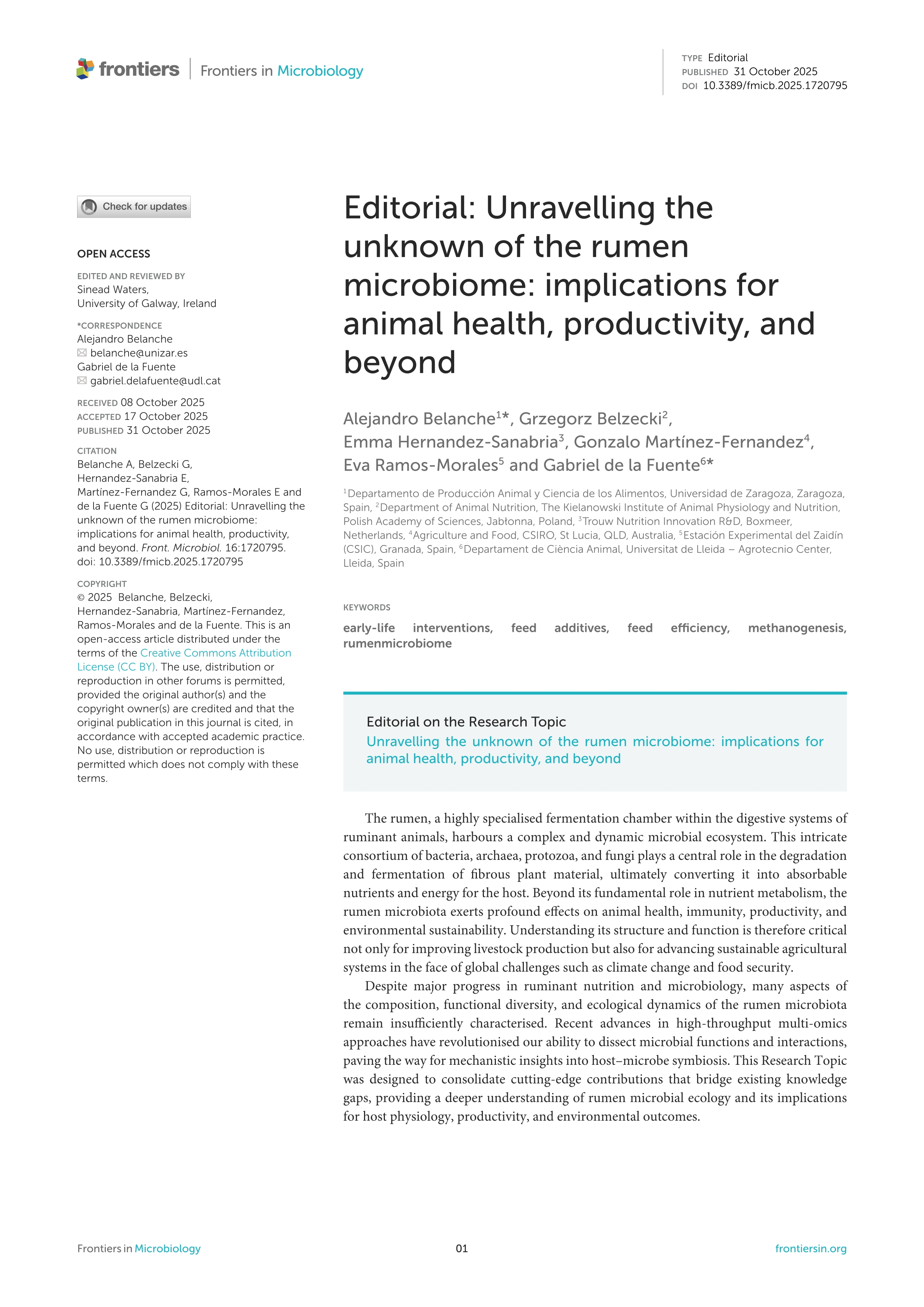 Editorial: Unravelling the unknown of the rumen microbiome: implications for animal health, productivity, and beyond