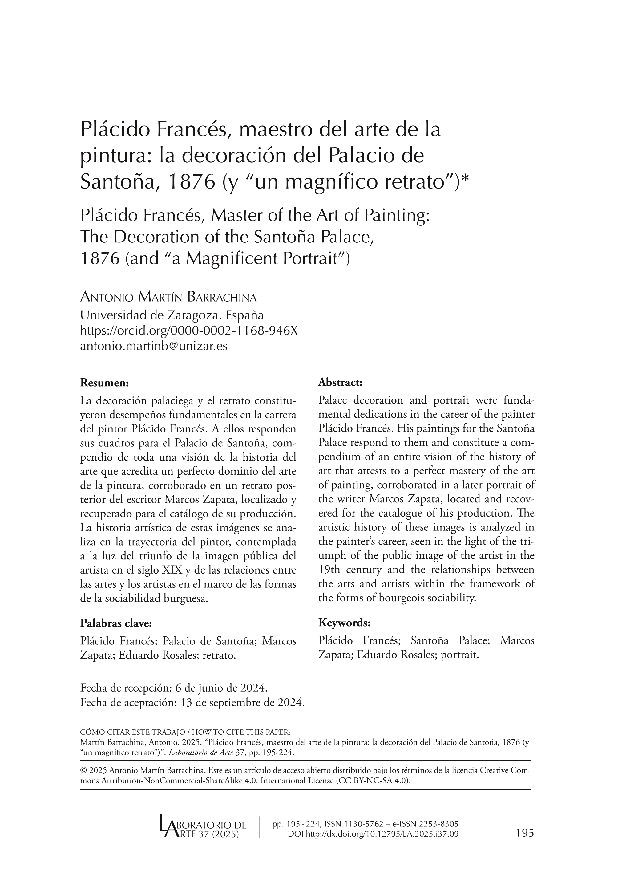 Plácido Francés, maestro del arte de la pintura: la decoración del Palacio de Santoña, 1876 (y 
