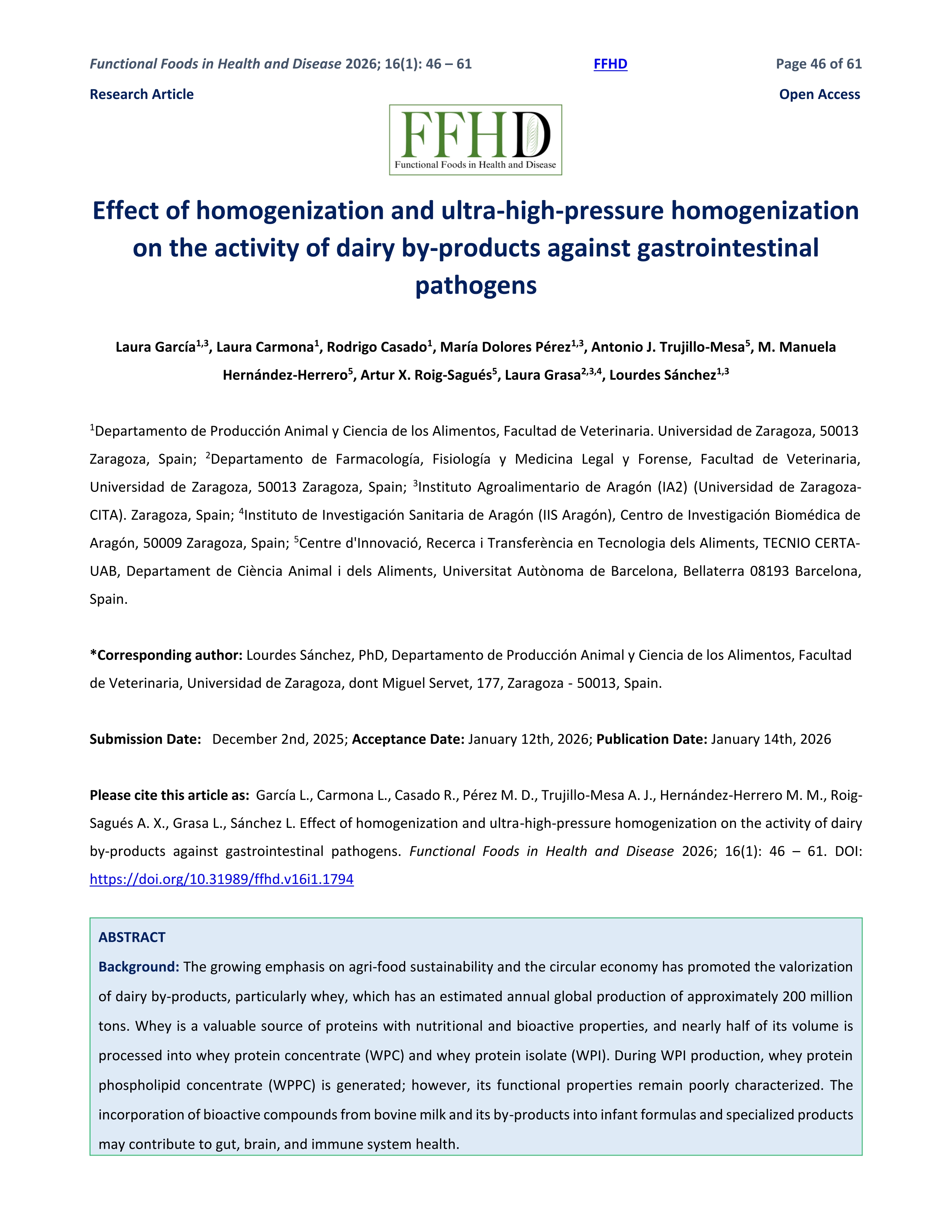 Effect of homogenization and ultra-high-pressure homogenization on the activity of dairy by-products against gastrointestinal pathogens