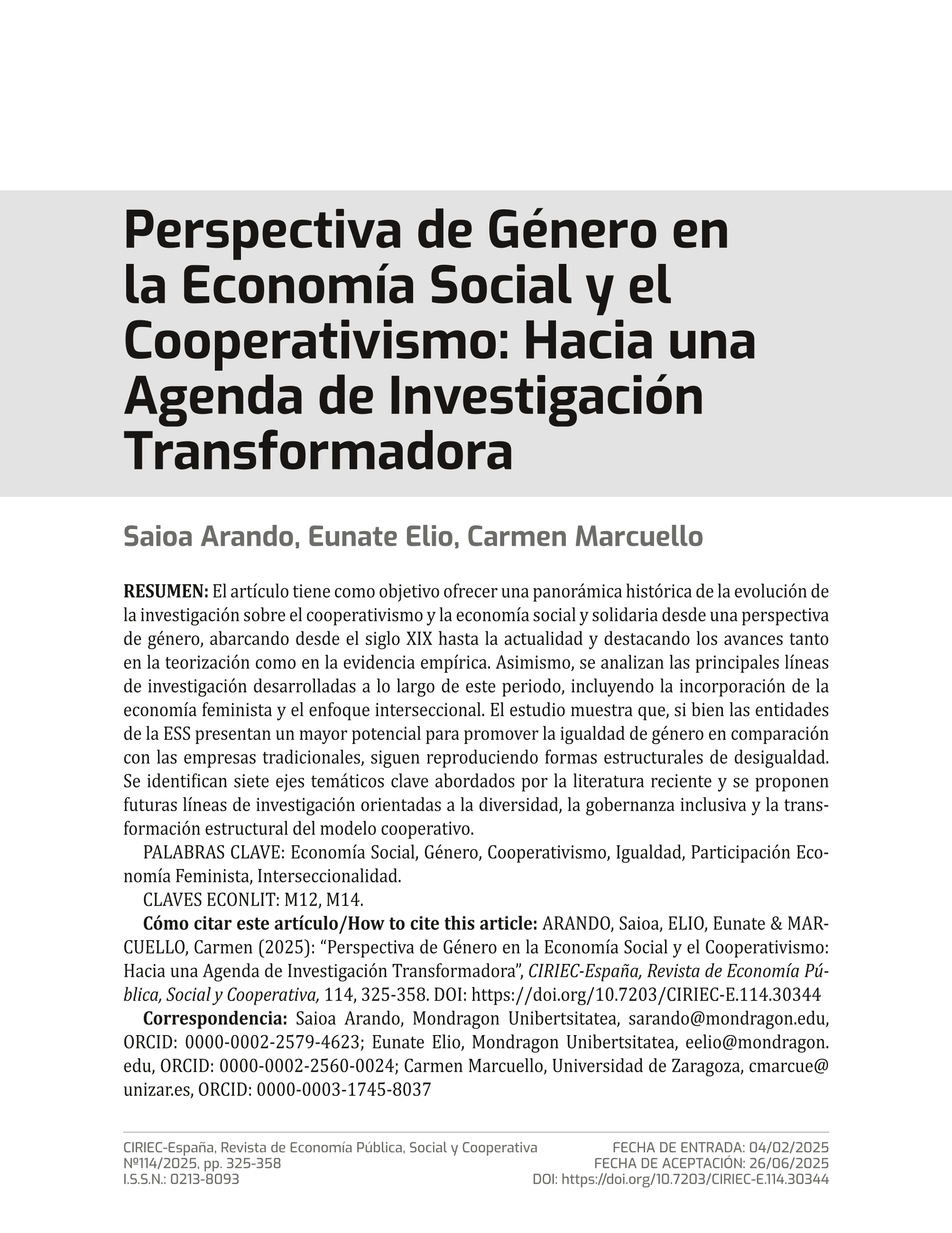Perspectiva de Género en la Economía Social y el Cooperativismo: Hacia una Agenda de Investigación Transformadora