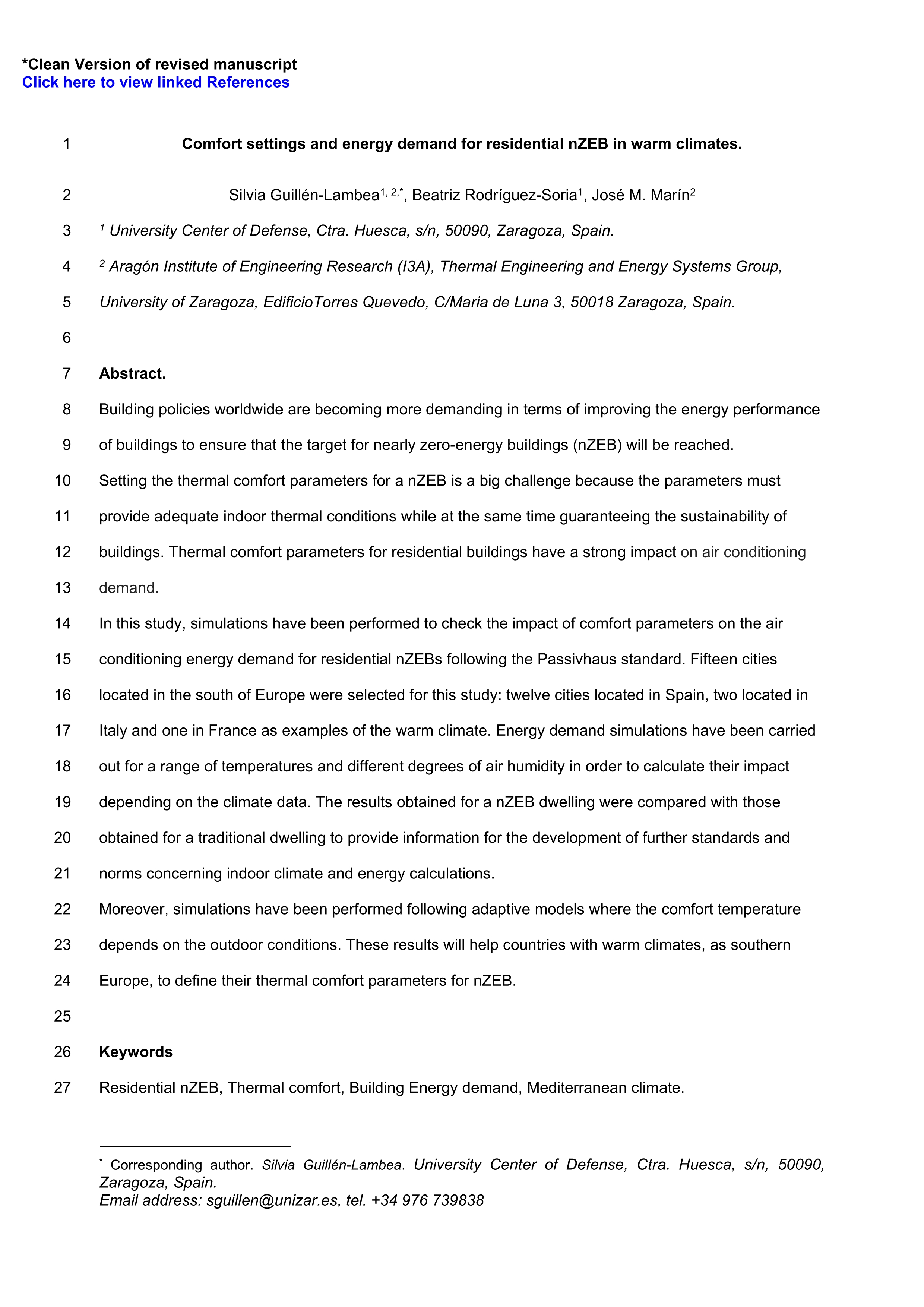 Comfort settings and energy demand for residential nZEB in warm climates