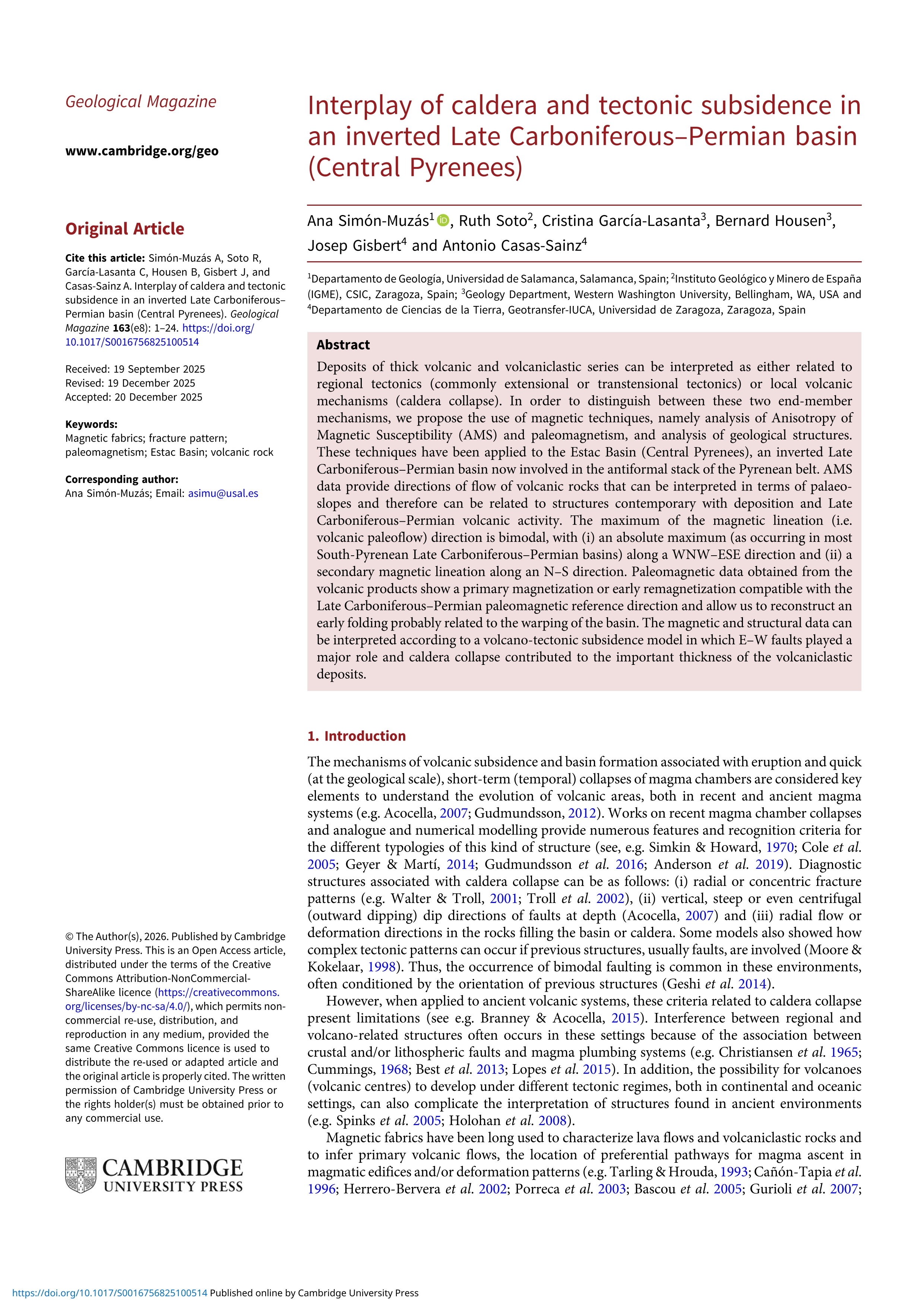 Interplay of caldera and tectonic subsidence in an inverted Late Carboniferous–Permian basin (Central Pyrenees)