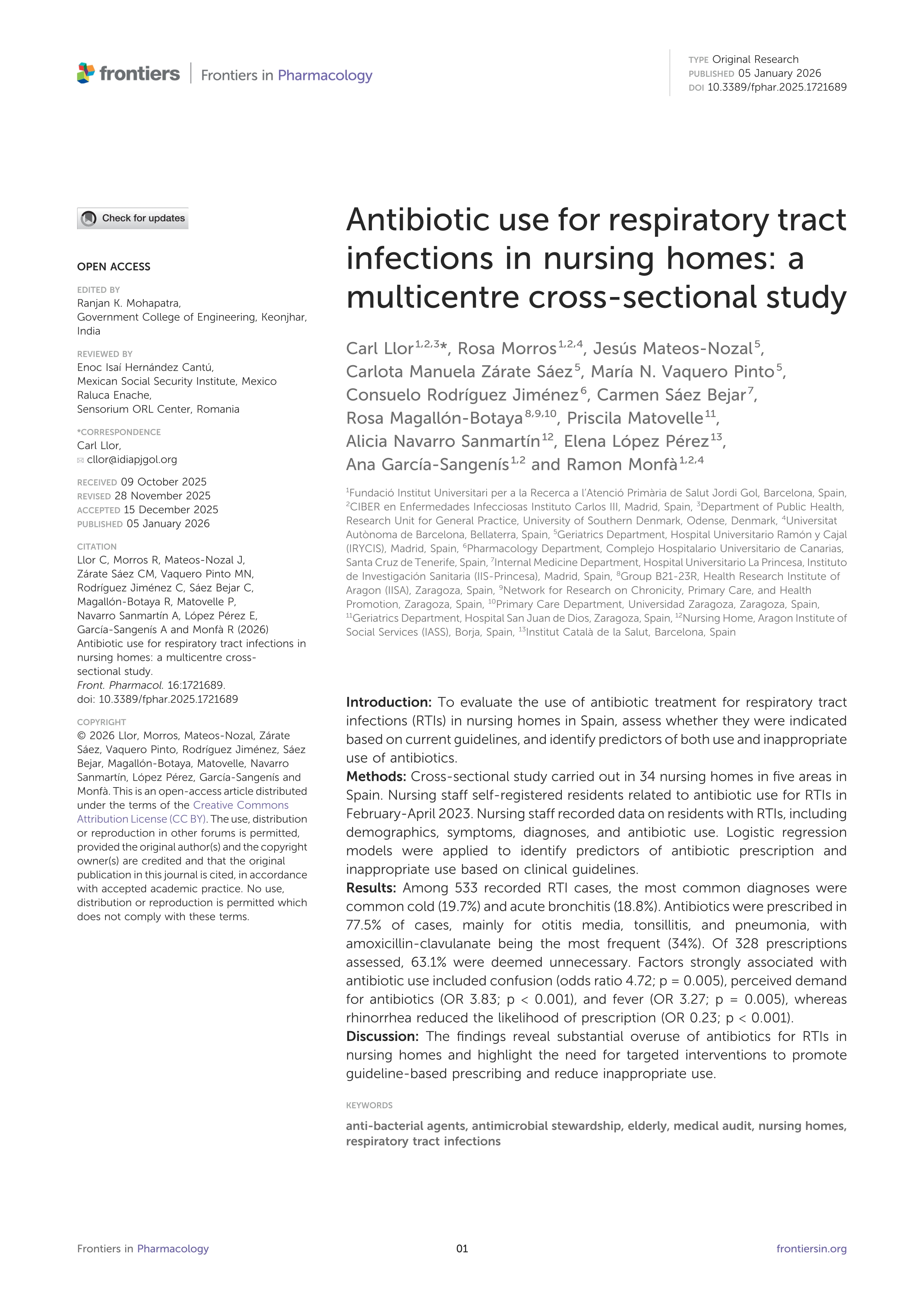 Antibiotic use for respiratory tract infections in nursing homes: a multicentre cross-sectional study