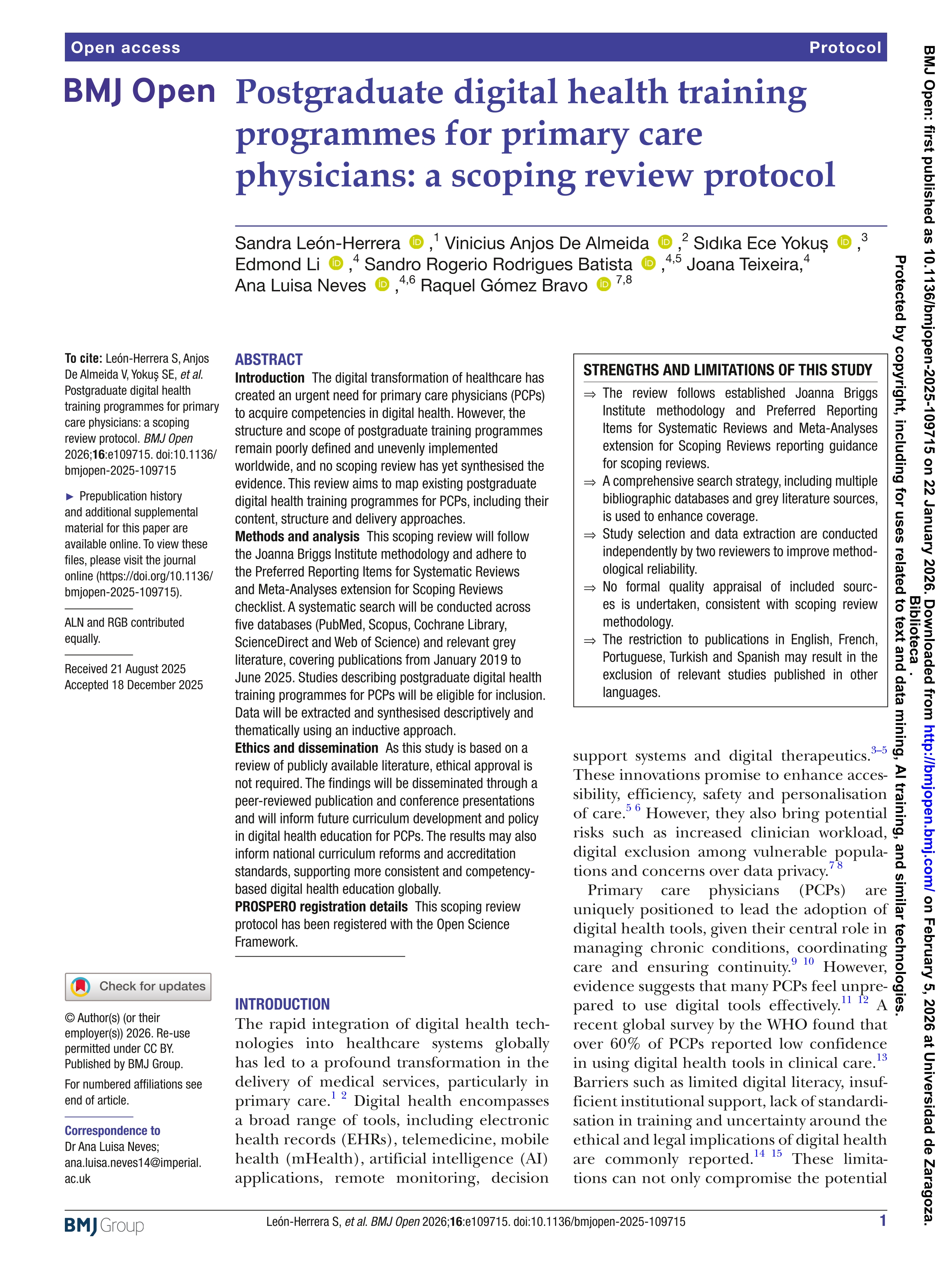 Postgraduate digital health training programmes for primary care physicians: a scoping review protocol