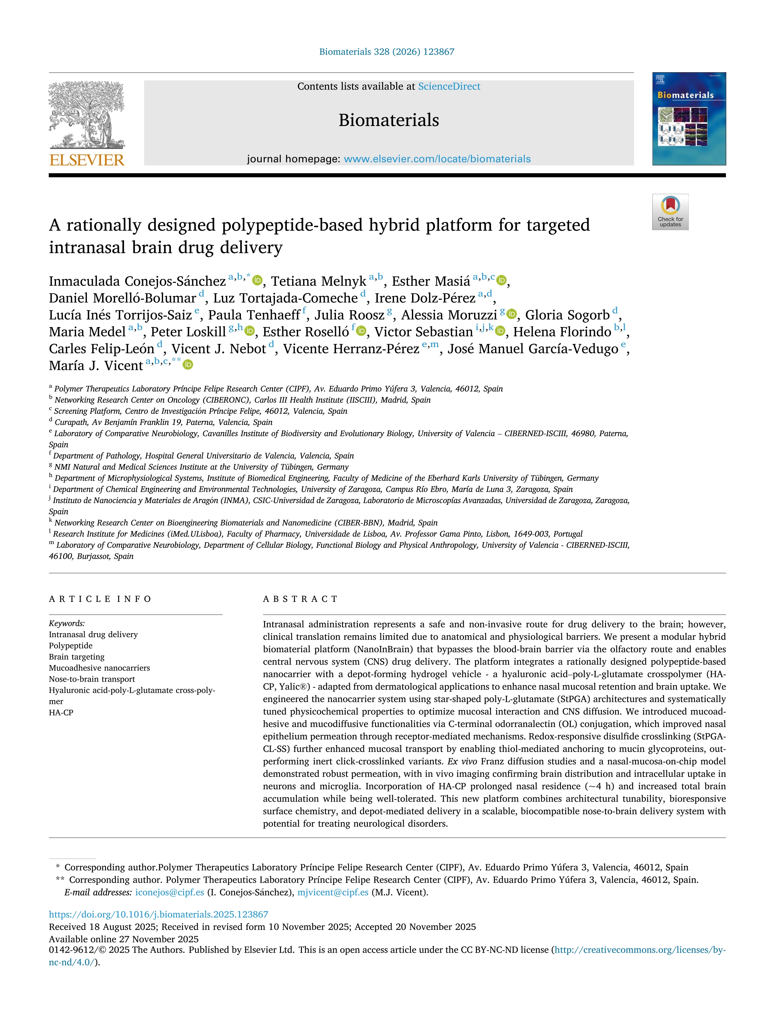 A rationally designed polypeptide-based hybrid platform for targeted intranasal brain drug delivery