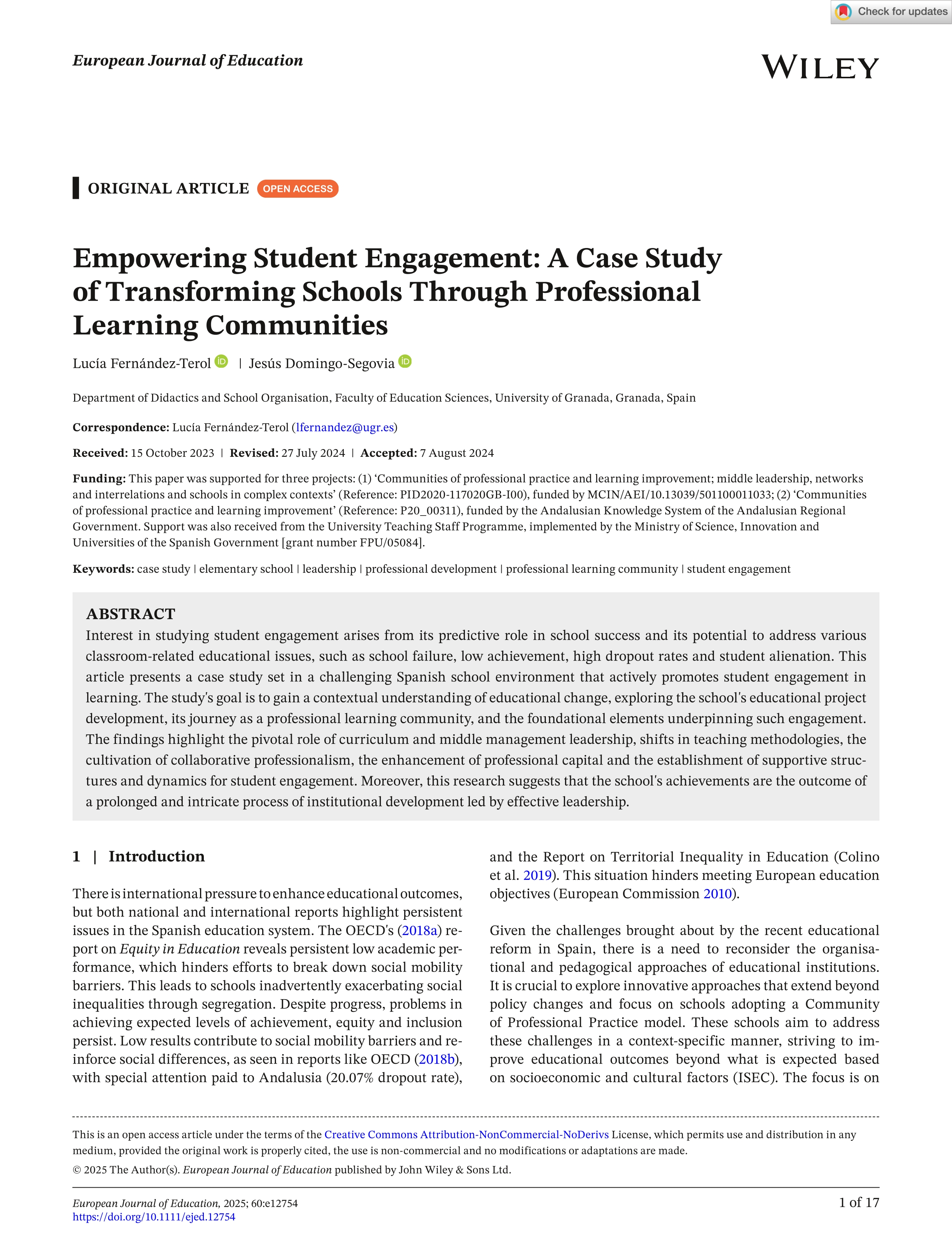 Empowering Student Engagement: A Case Study of Transforming Schools Through Professional Learning Communities
