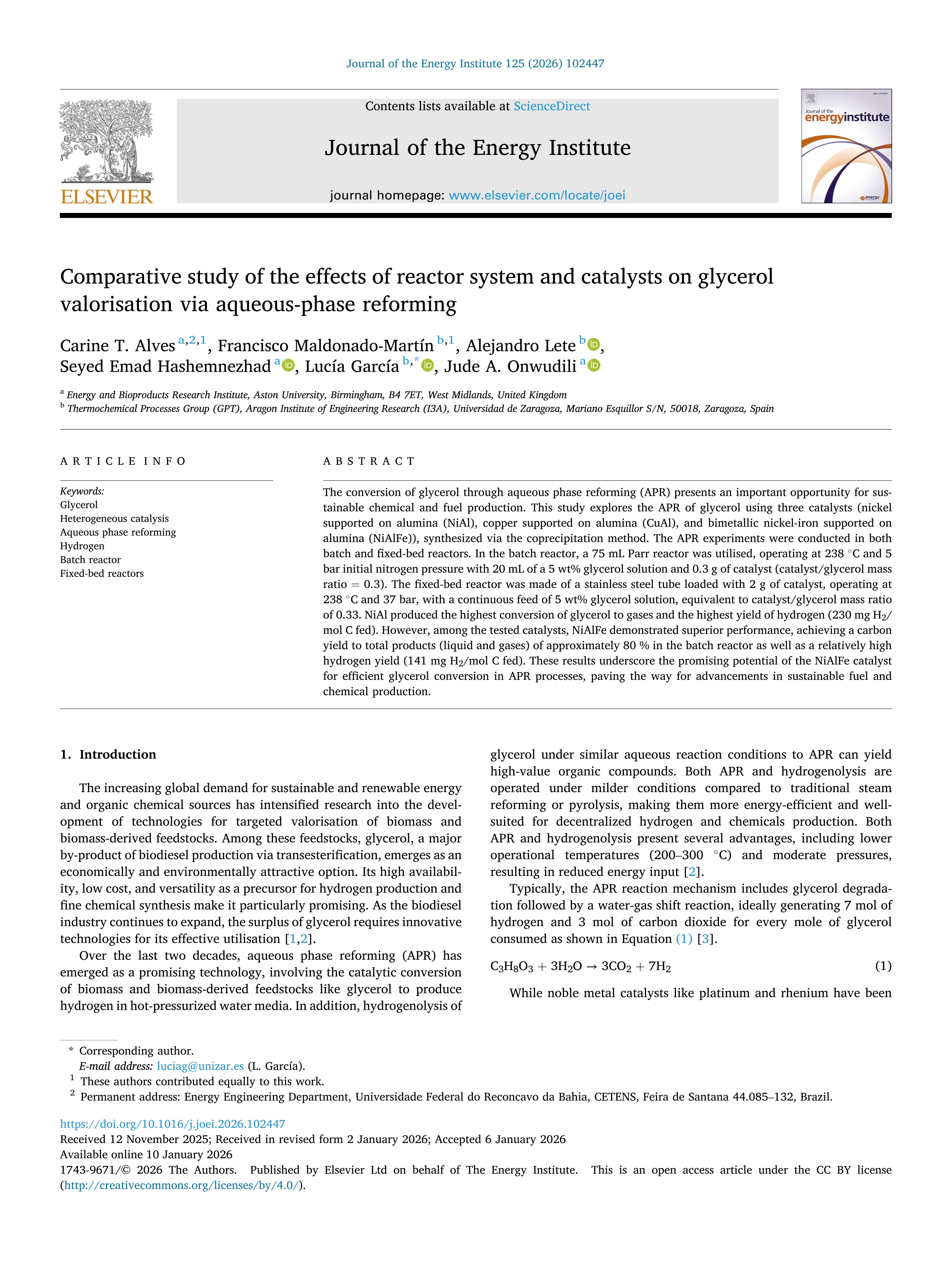 Comparative study of the effects of reactor system and catalysts on glycerol valorisation via aqueous-phase reforming