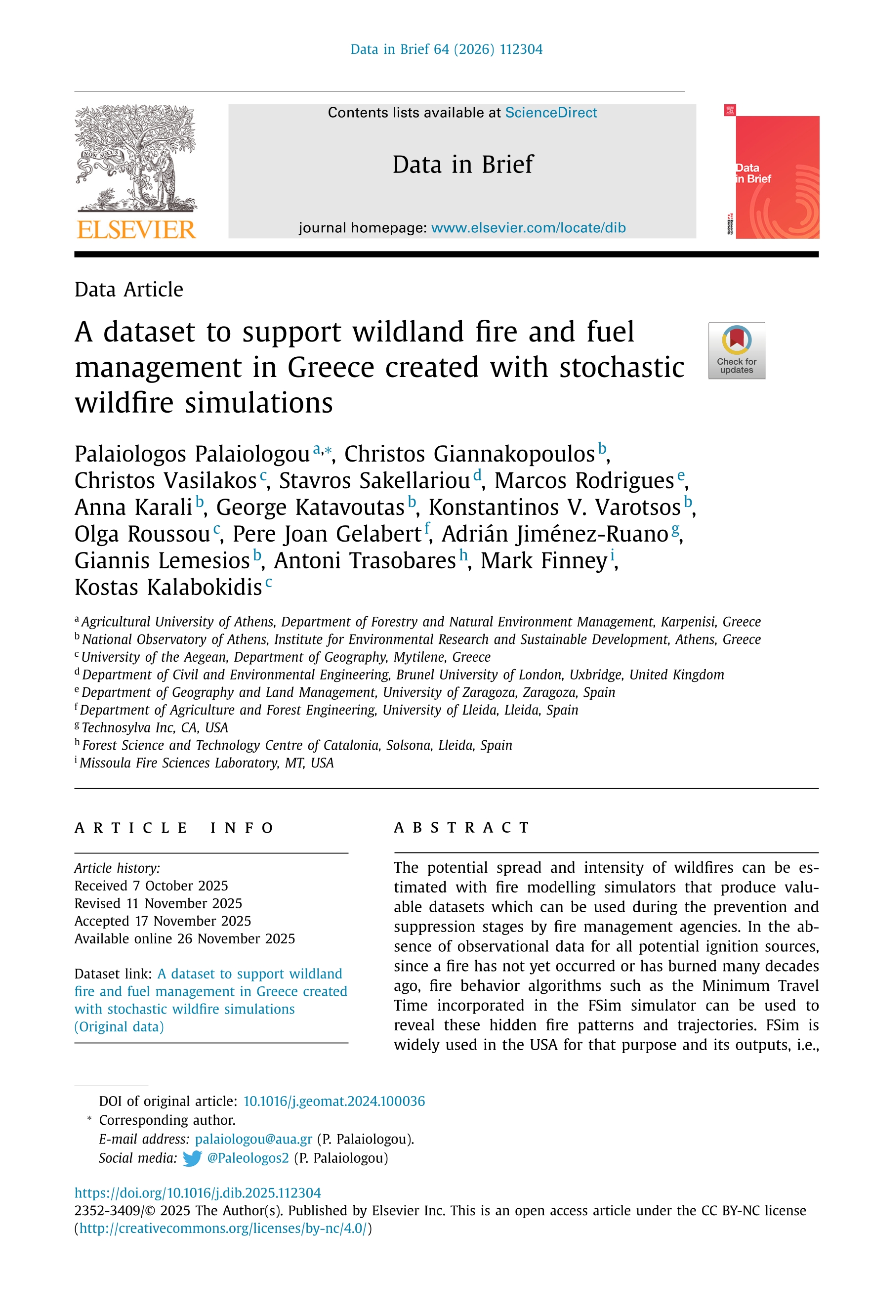 A dataset to support wildland fire and fuel management in Greece created with stochastic wildfire simulations