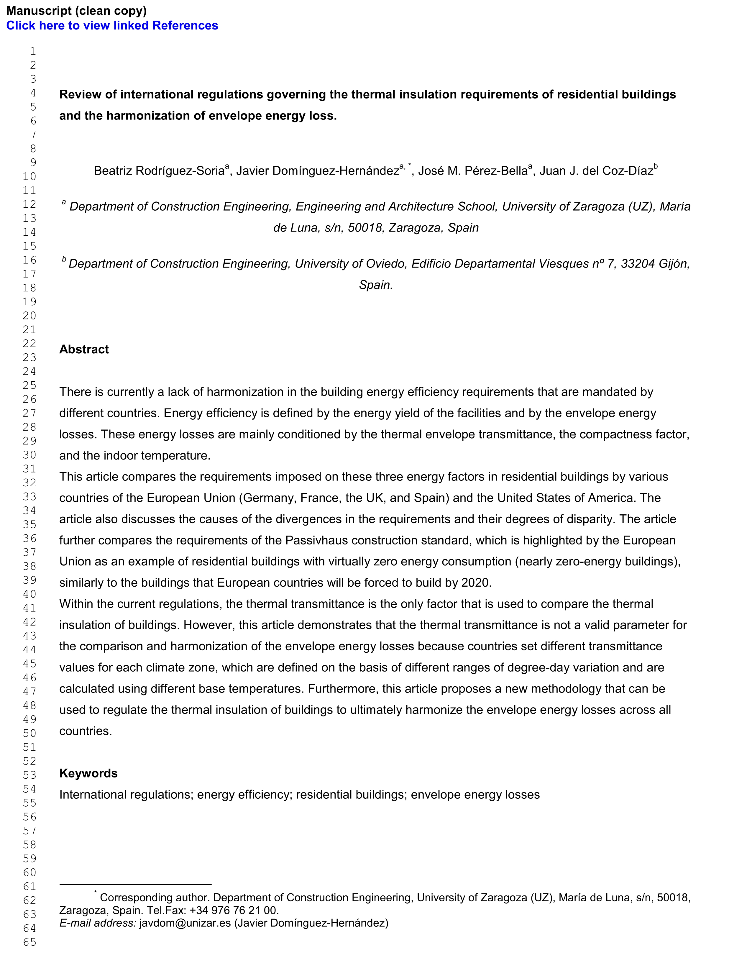 Review of international regulations governing the thermal insulation requirements of residential buildings and the harmonization of envelope energy loss