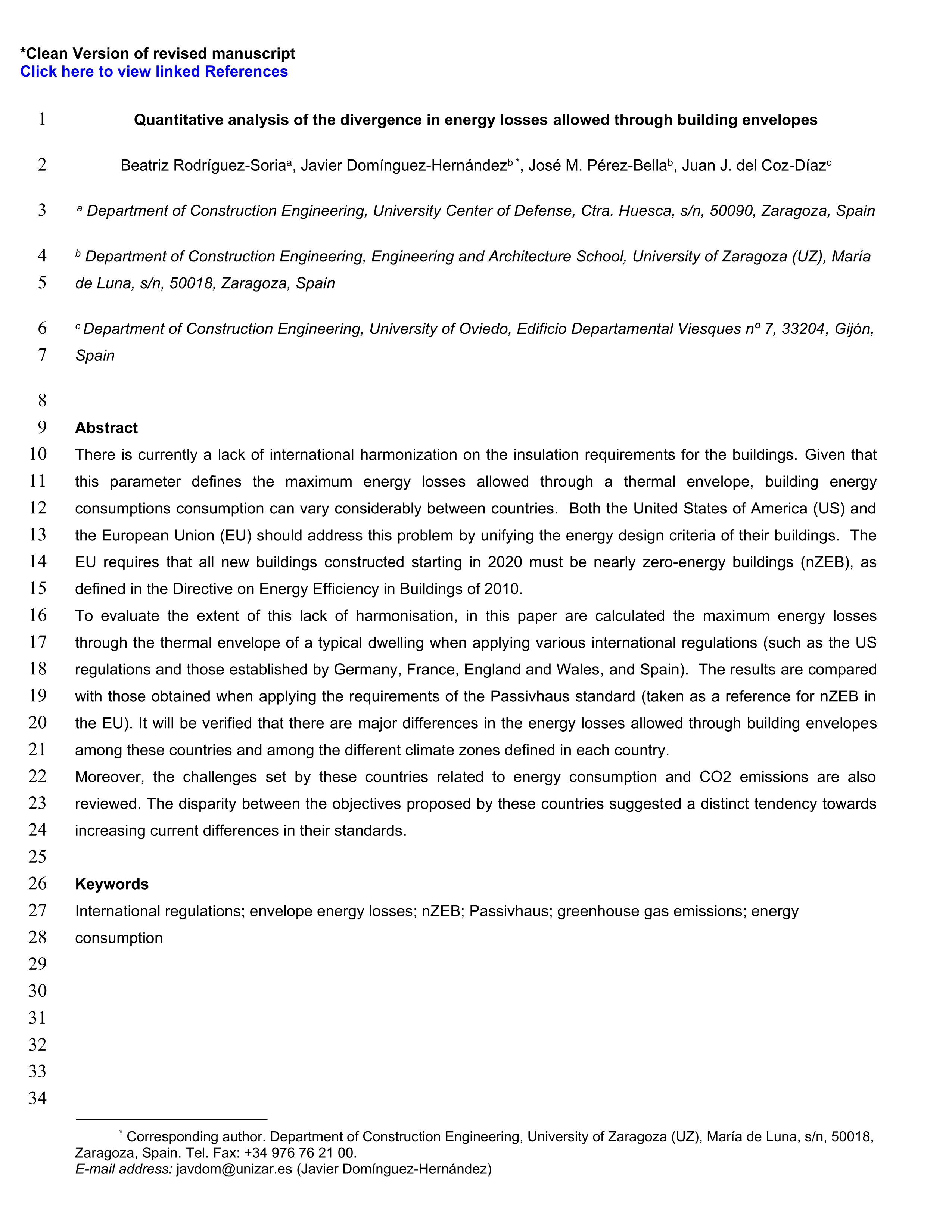 Quantitative analysis of the divergence in energy losses allowed through building envelopes