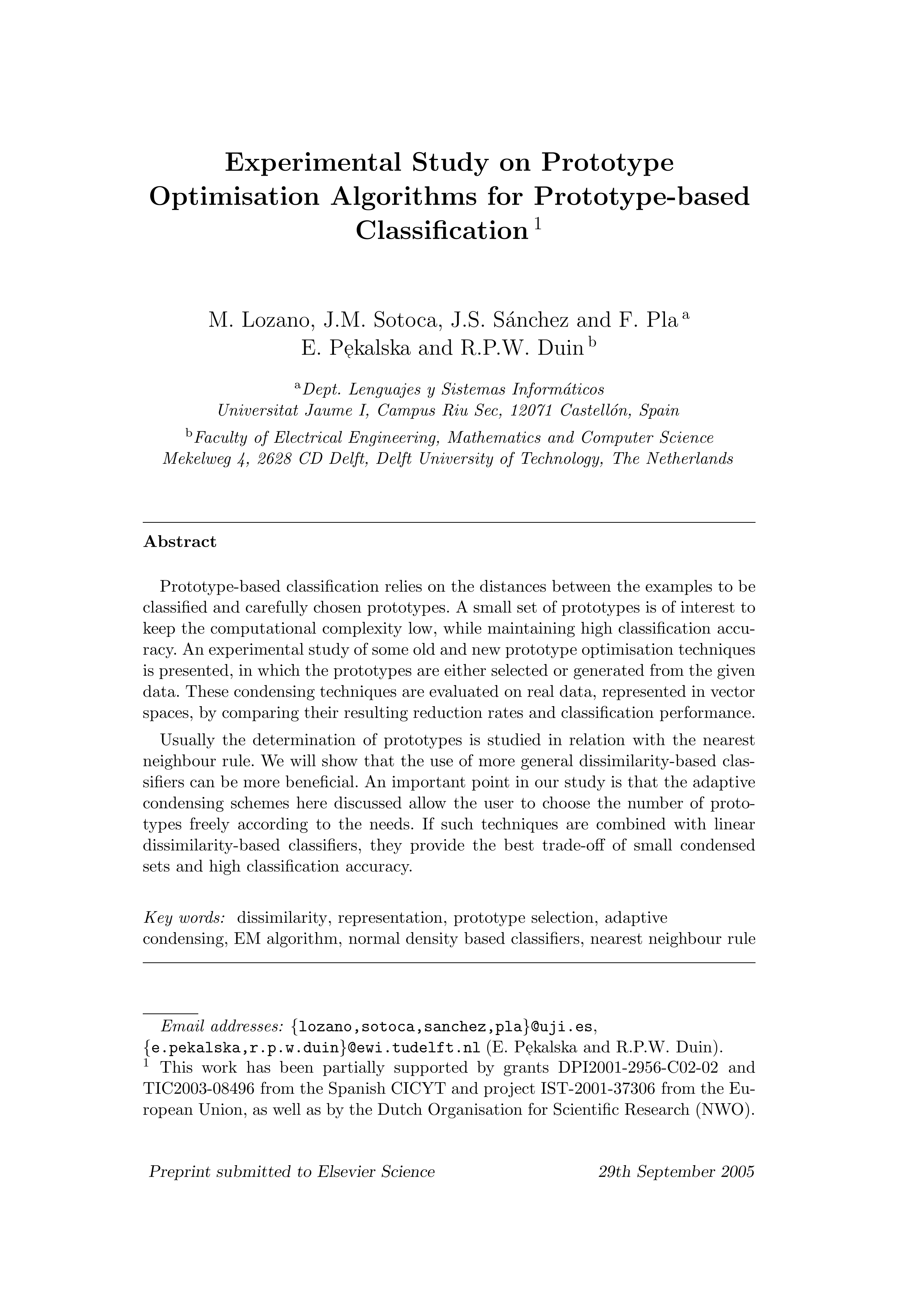 Experimental study on prototype optimisation algorithms for prototype-based classification in vector spaces