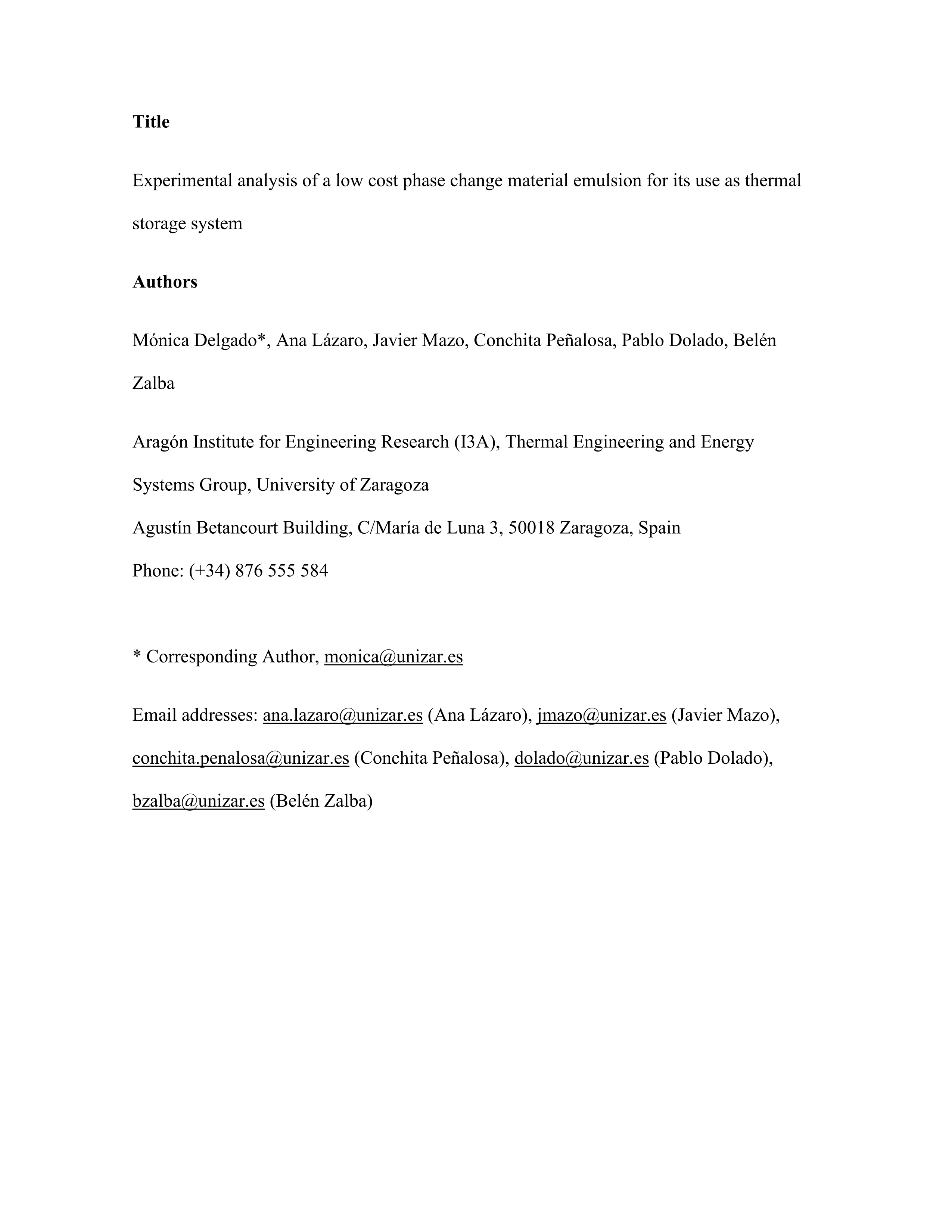 Experimental analysis of a low cost phase change material emulsion for its use as thermal storage system