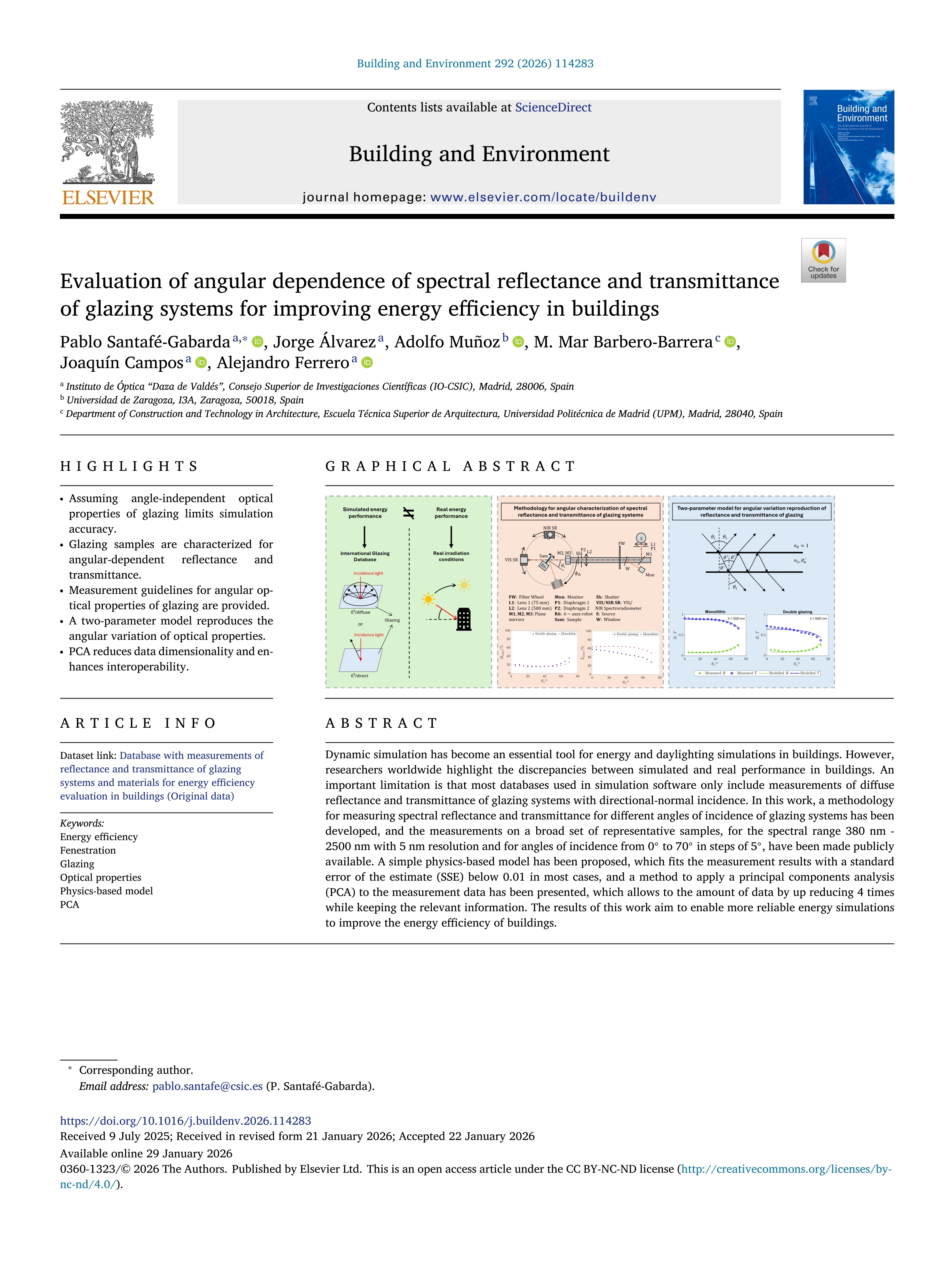 Evaluation of angular dependence of spectral reflectance and transmittance of glazing systems for improving energy efficiency in buildings